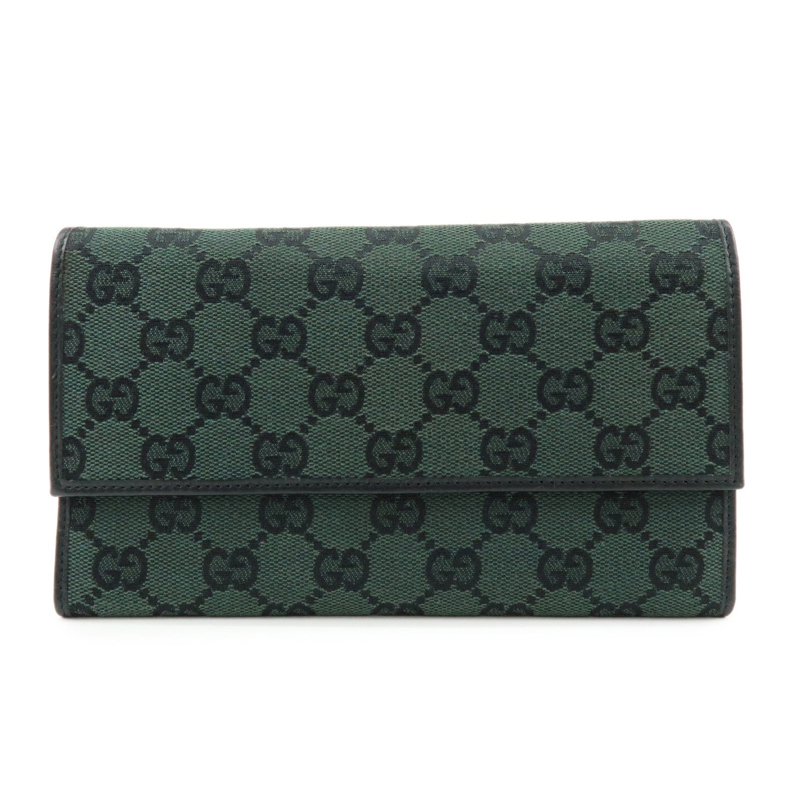 GUCCI GG Canvas Leather Long Wallet Green Black 257303