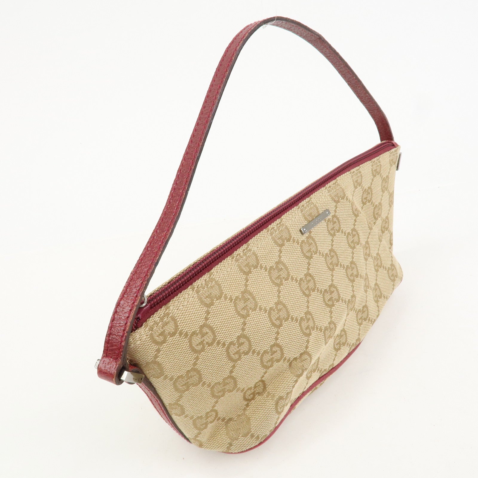 GUCCI Boat Bag GG Canvas Leather Shoulder Bag Beige Pink 07198