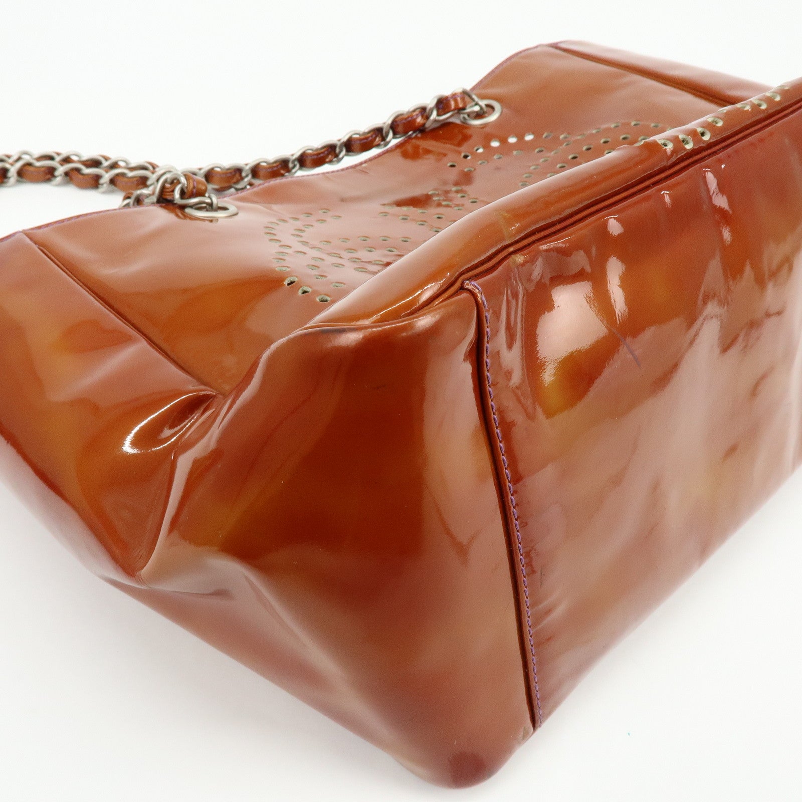 CHANEL Triple COCO Punching Patent Leather Chain Tote Bag A16275