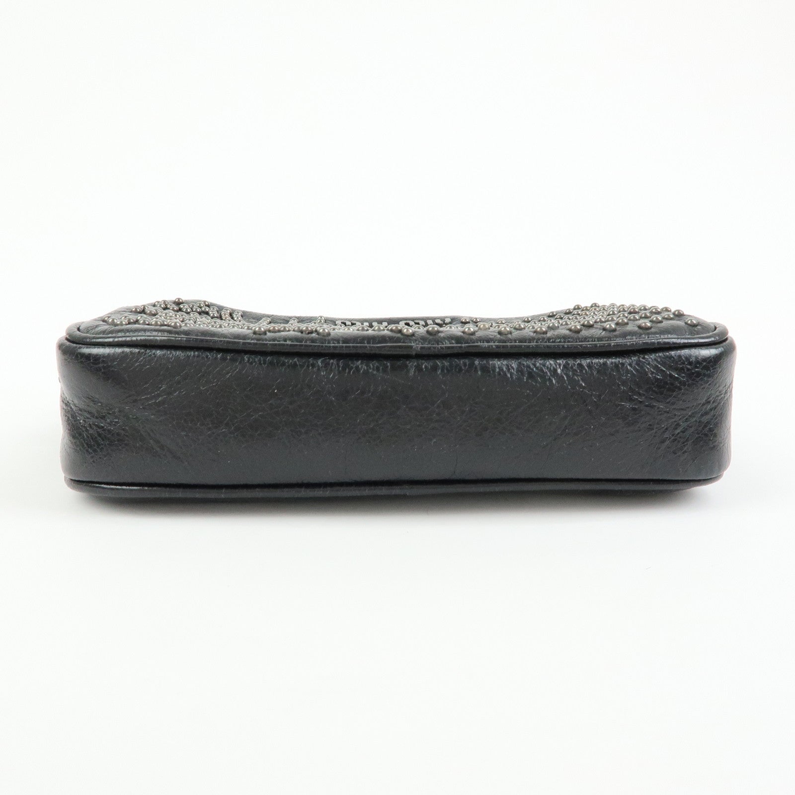 MIU MIU Logo Leather Mini Hand Bag Pouch Studs Black