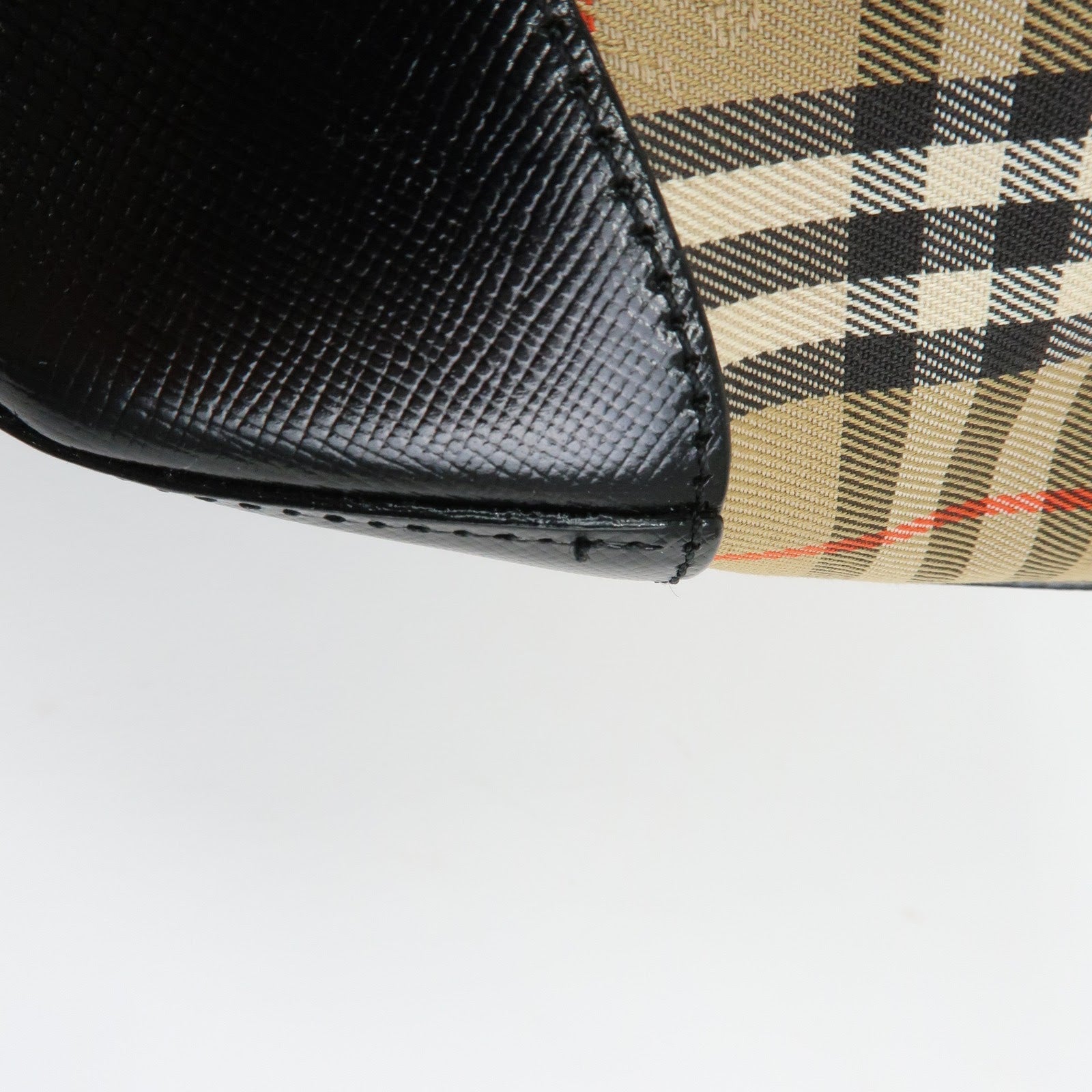 BURBERRY Nova Plaid Canvas Leather Hand Bag Tote Bag Beige Black