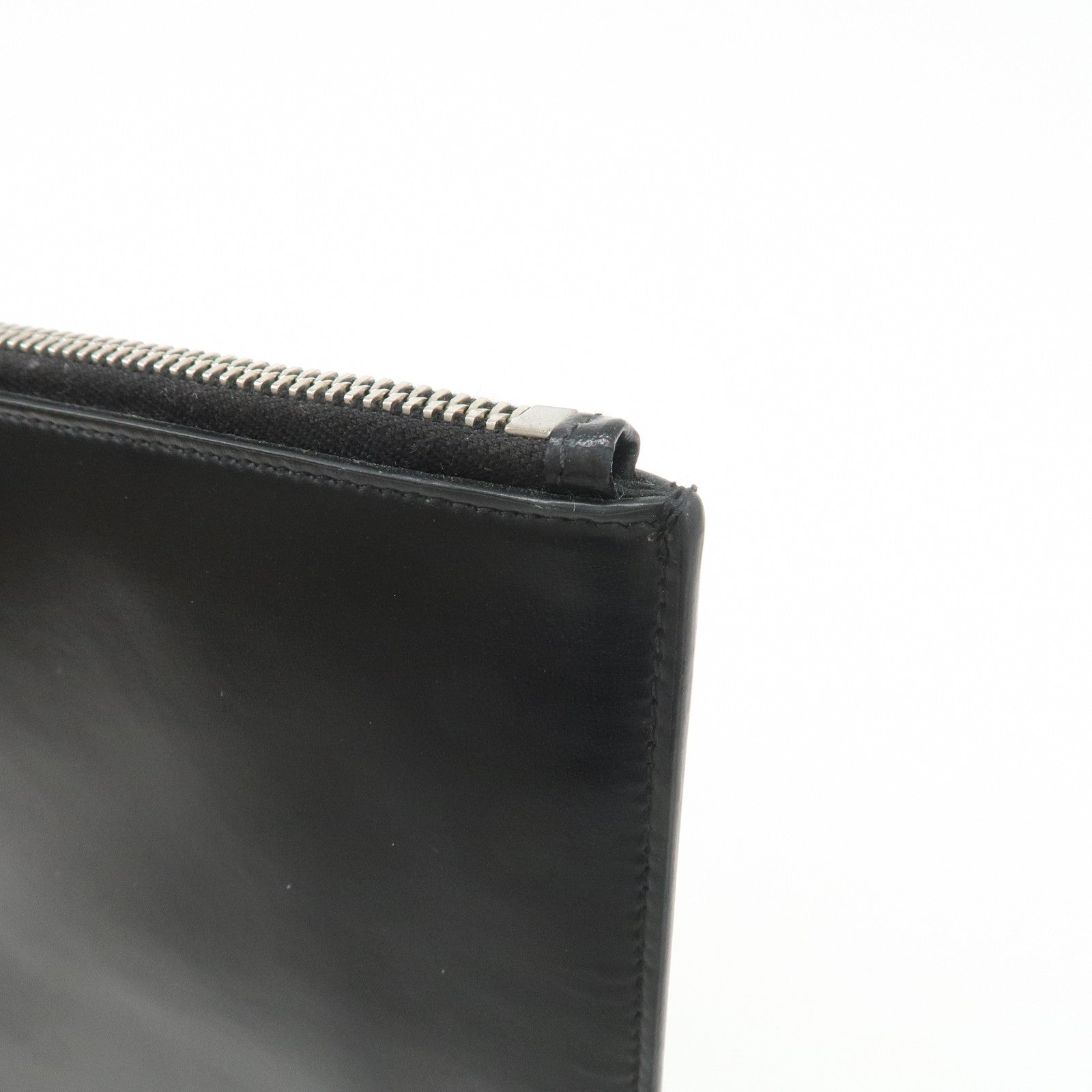 SAINT LAURENT Logo Leather Clutch Bag Black Silver HDW 607779