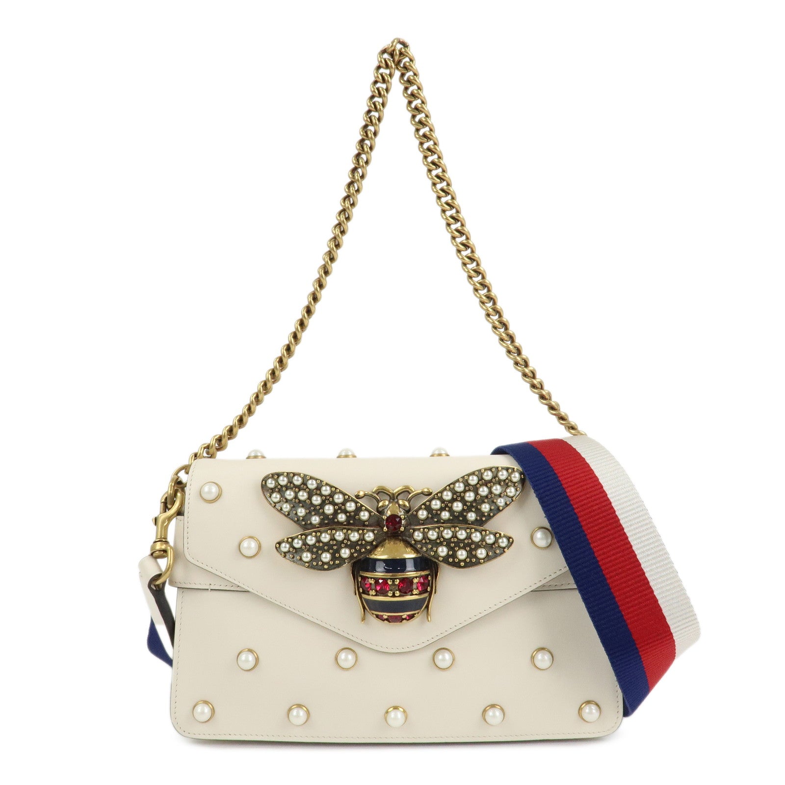 GUCCI  Broad Eye Leather Chain Shoulder Bag Ivory 453778