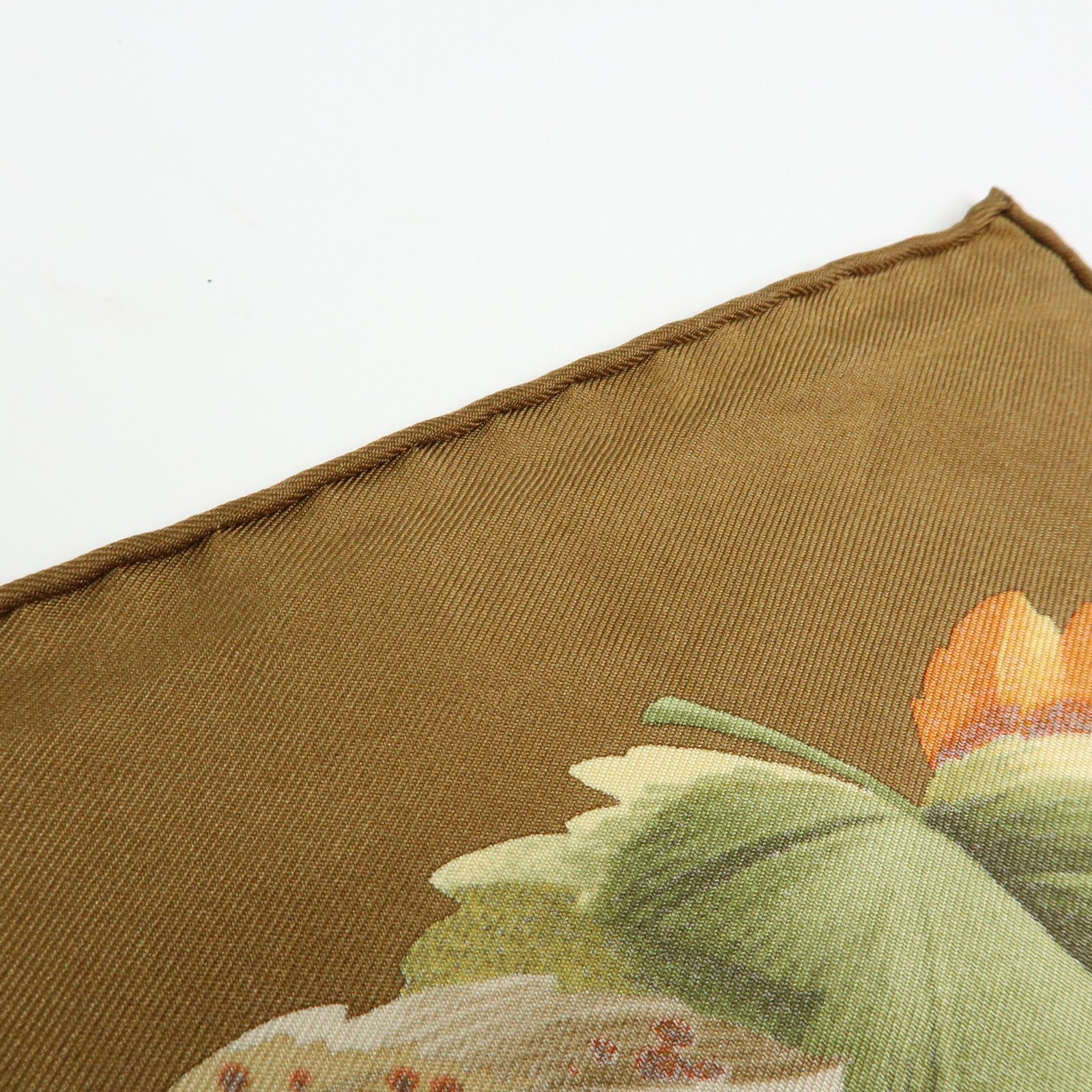 Ferragamo Silk 100% Scarf Autumn Bird And Leaf 85x85 Brown Orange