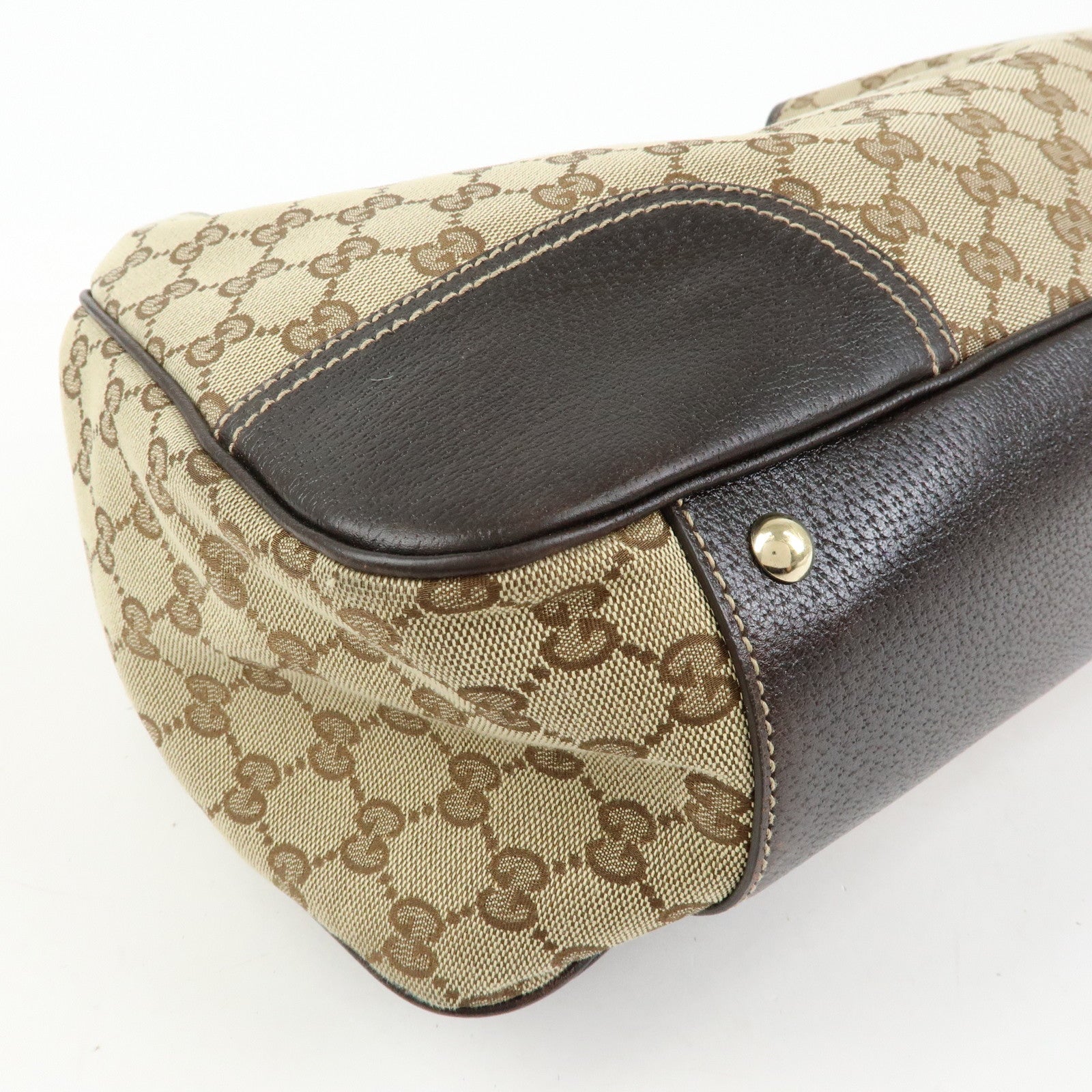 GUCCI Princy GG Canvas Leather Tote Bag Beige Dark Brown 161719