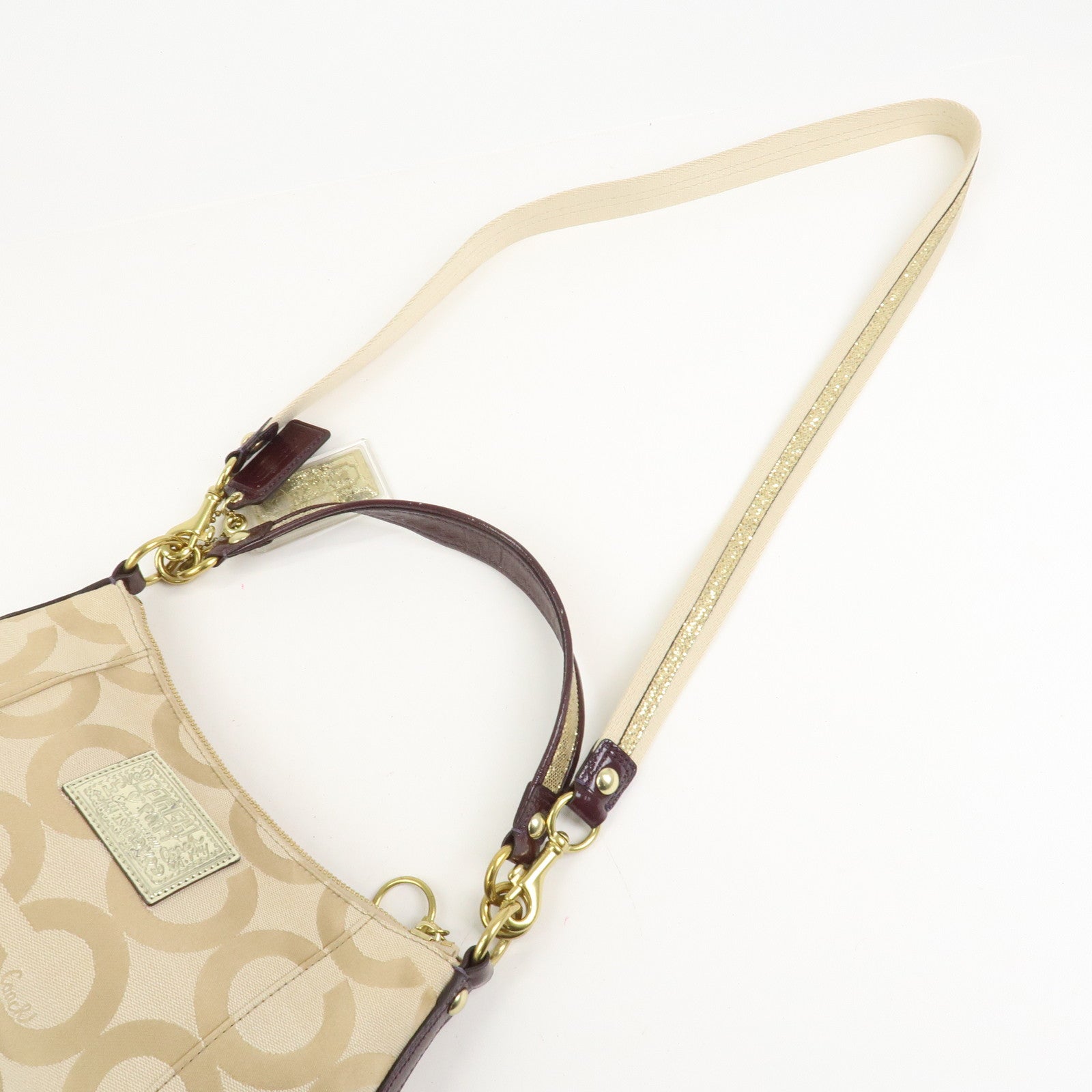 COACH POPPY Canvas Patent Leather 2Way Shoulder Bag Hand Bag Beige