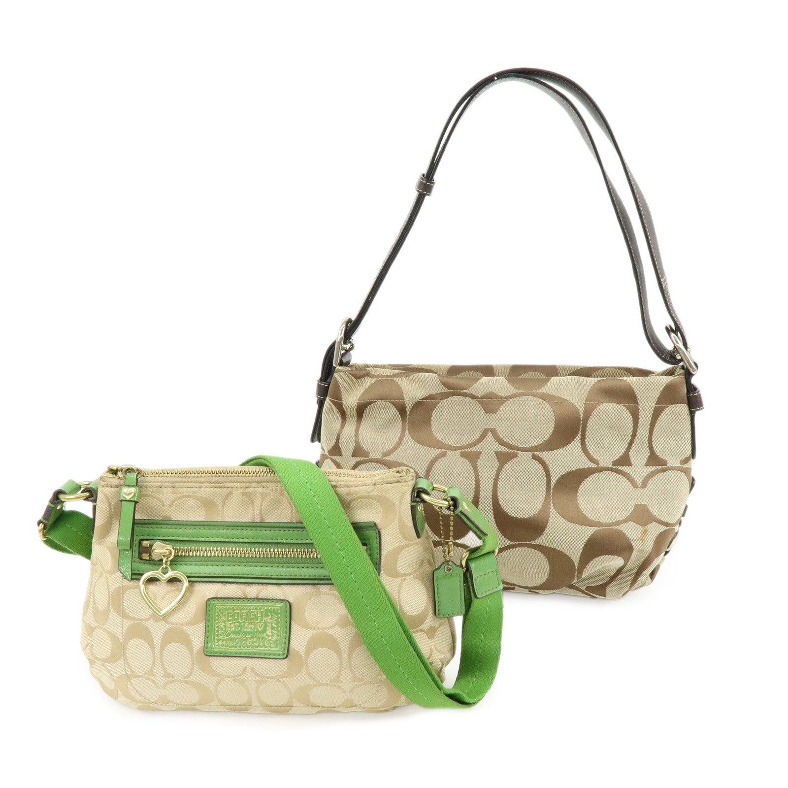 COACH Set of 2 Signature Poppy Canvas Patent Leather Shoulder Bag