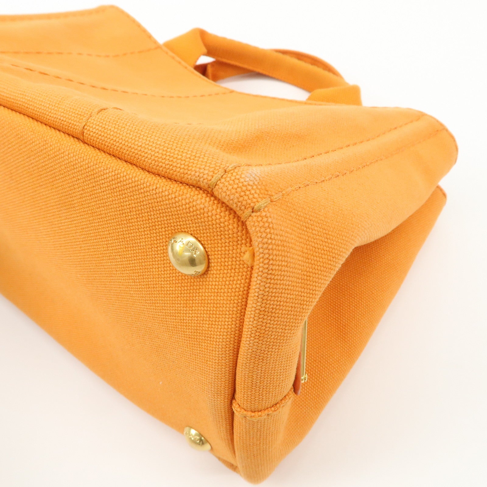 PRADA Logo Canapa Mini Canvas Tote Bag Hand Bag Orange BN2439