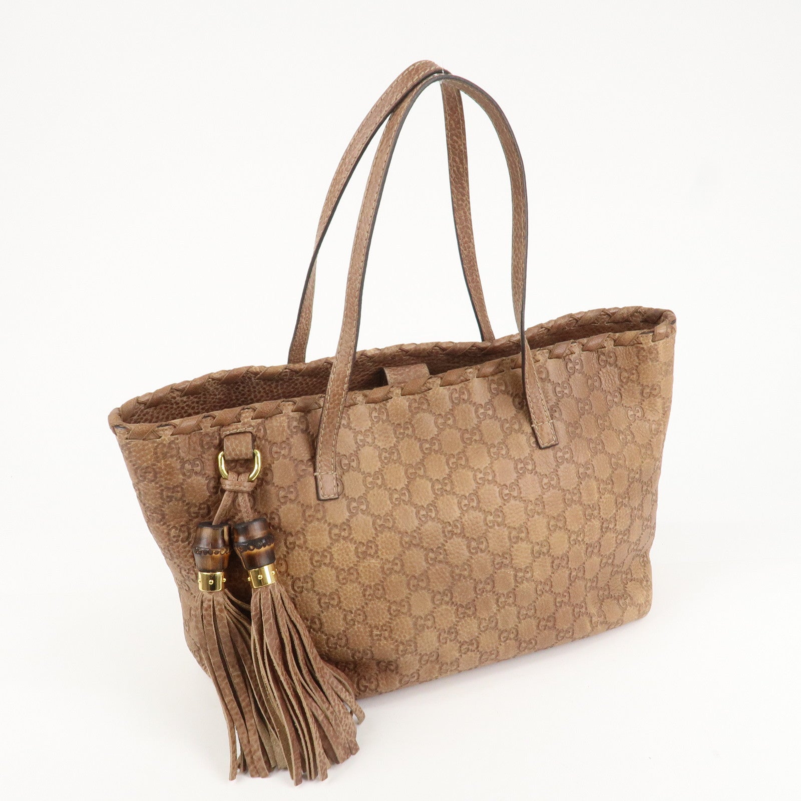 GUCCI Bamboo Guccissima Leather Tote Bag Brown Tassel 218780 Used