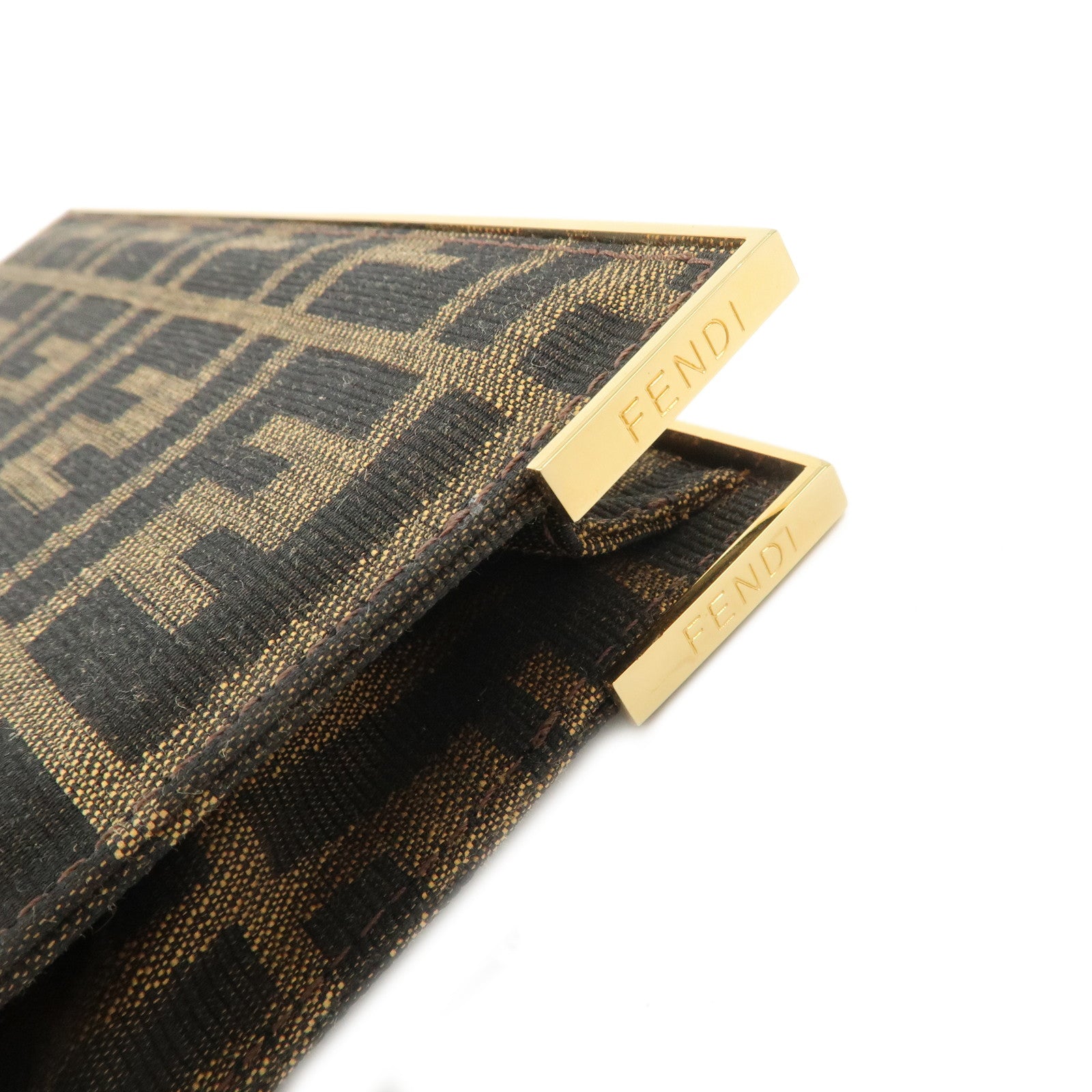 FENDI Zucca Leather Canvas Chain Shoulder Bag Brown