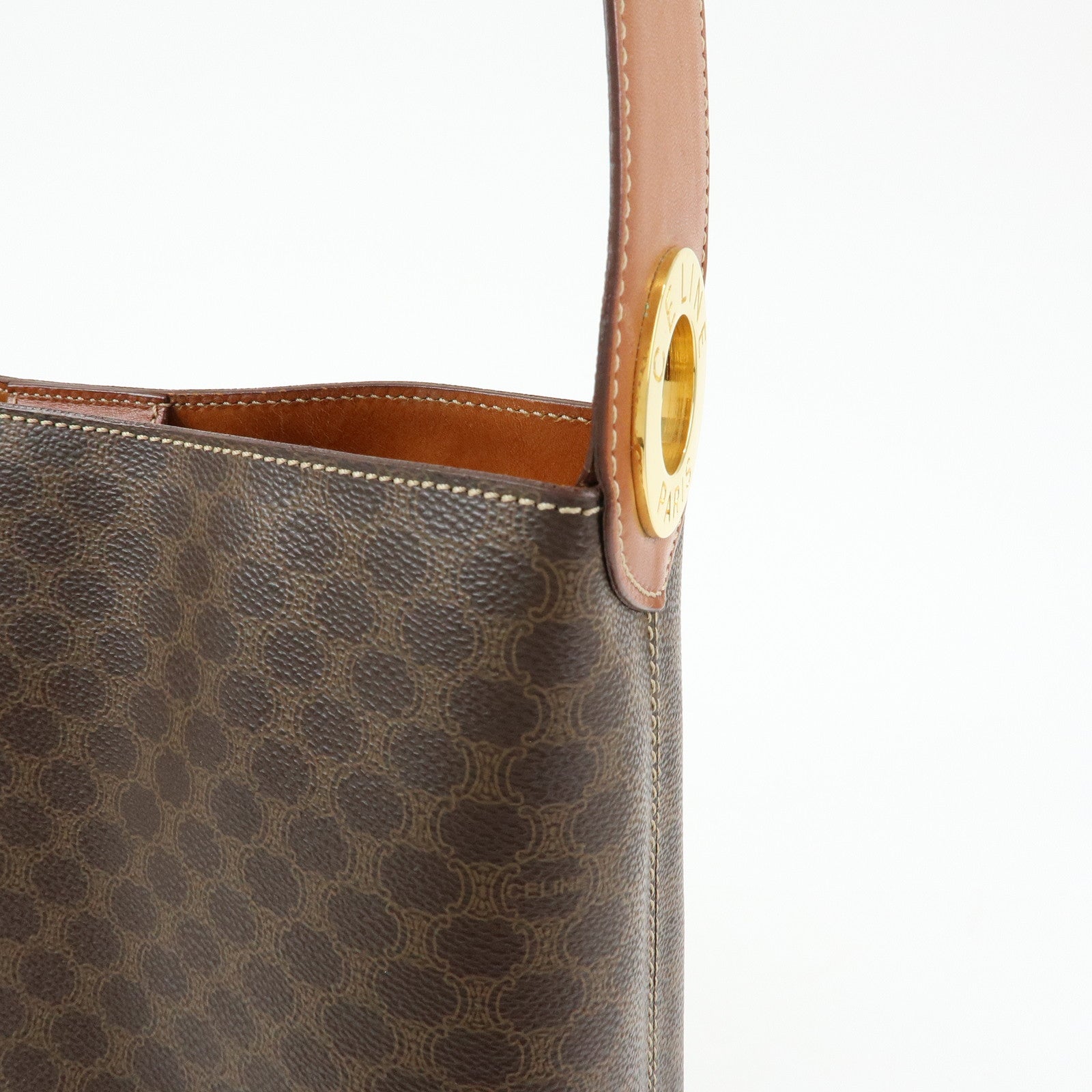 CELINE Macadam PVC Canvas Leather Shoulder Bag Brown