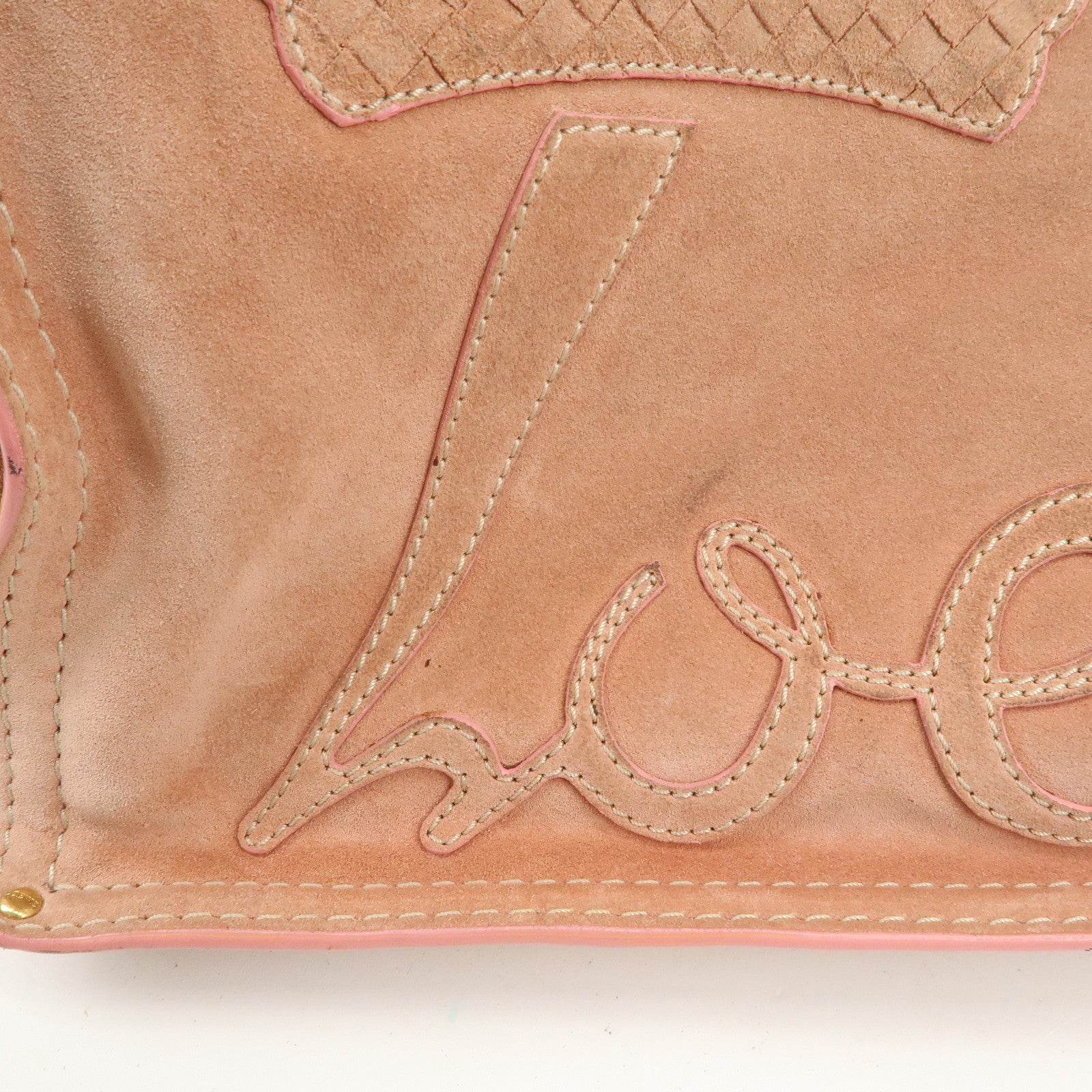 LOEWE Logo Suede Leather Tote Bag Shoulder Bag Pink