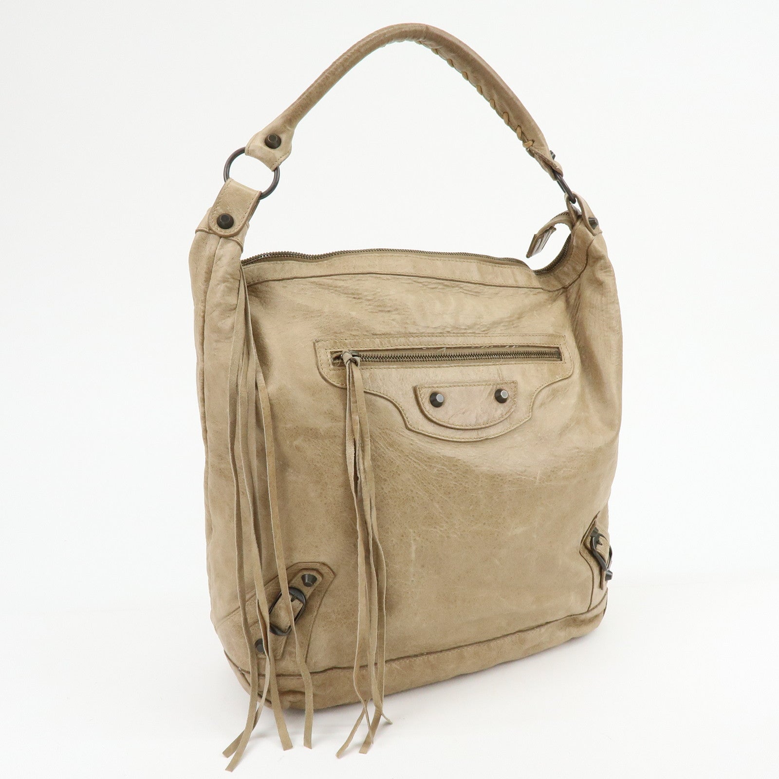 BALENCIAGA The City Editor’s Leather Shoulder Bag Beige 140442