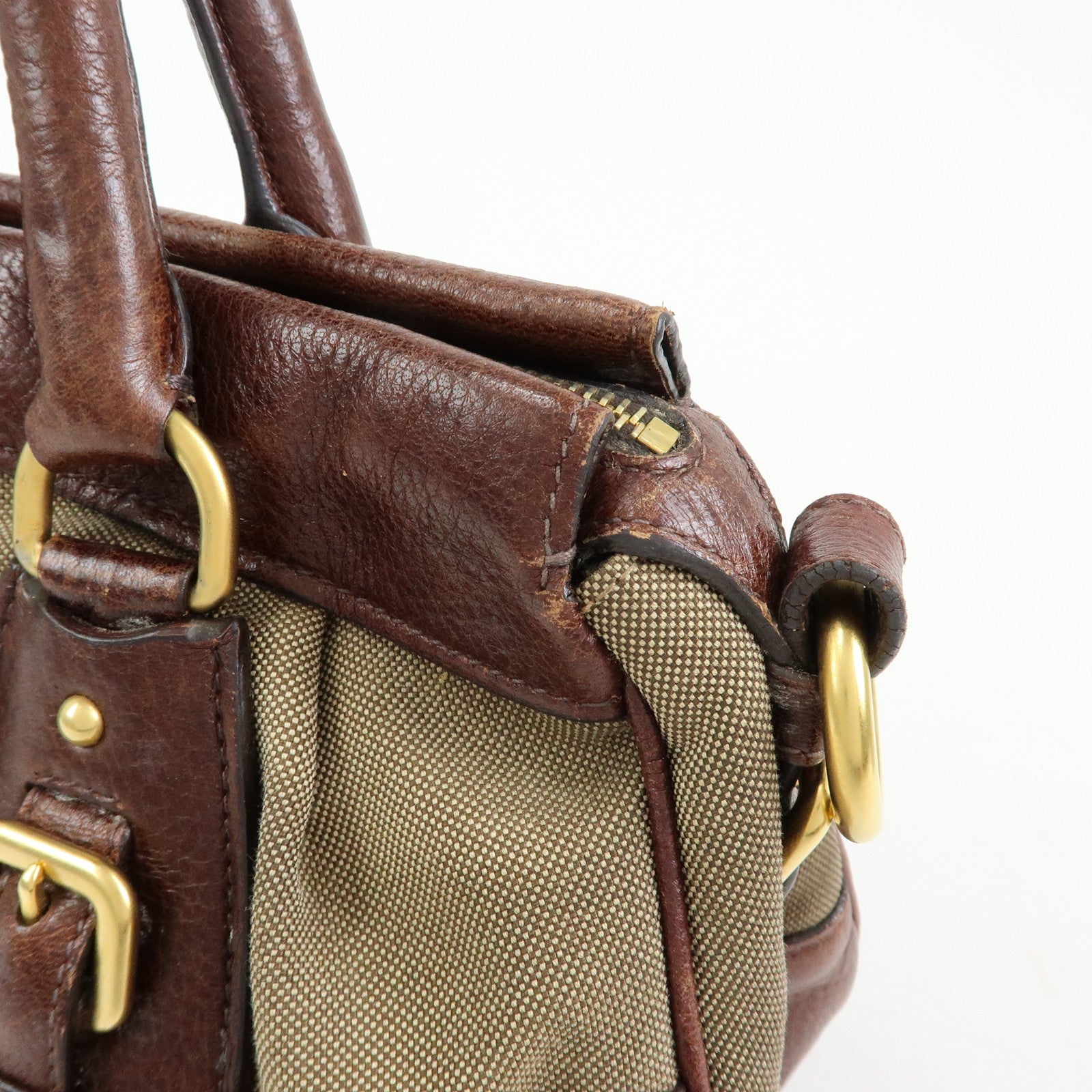 PRADA Logo Jacquard Leather 2Way Bag Hand Bag Shoulder Bag Brown