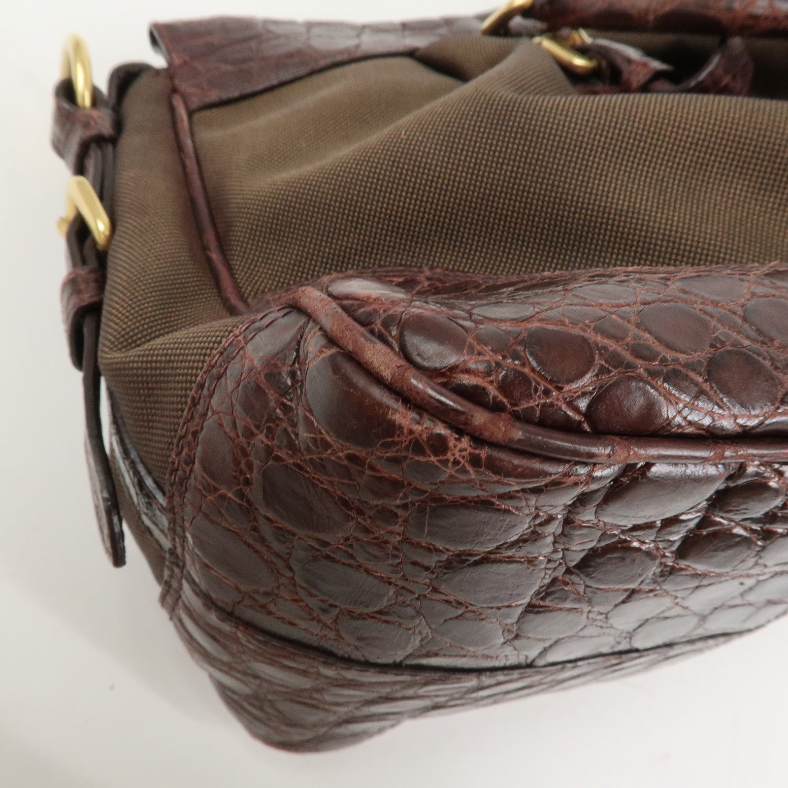 PRADA Logo Canvas Embossed Leather 2Way Shoulder Bag Hand Bag Brown