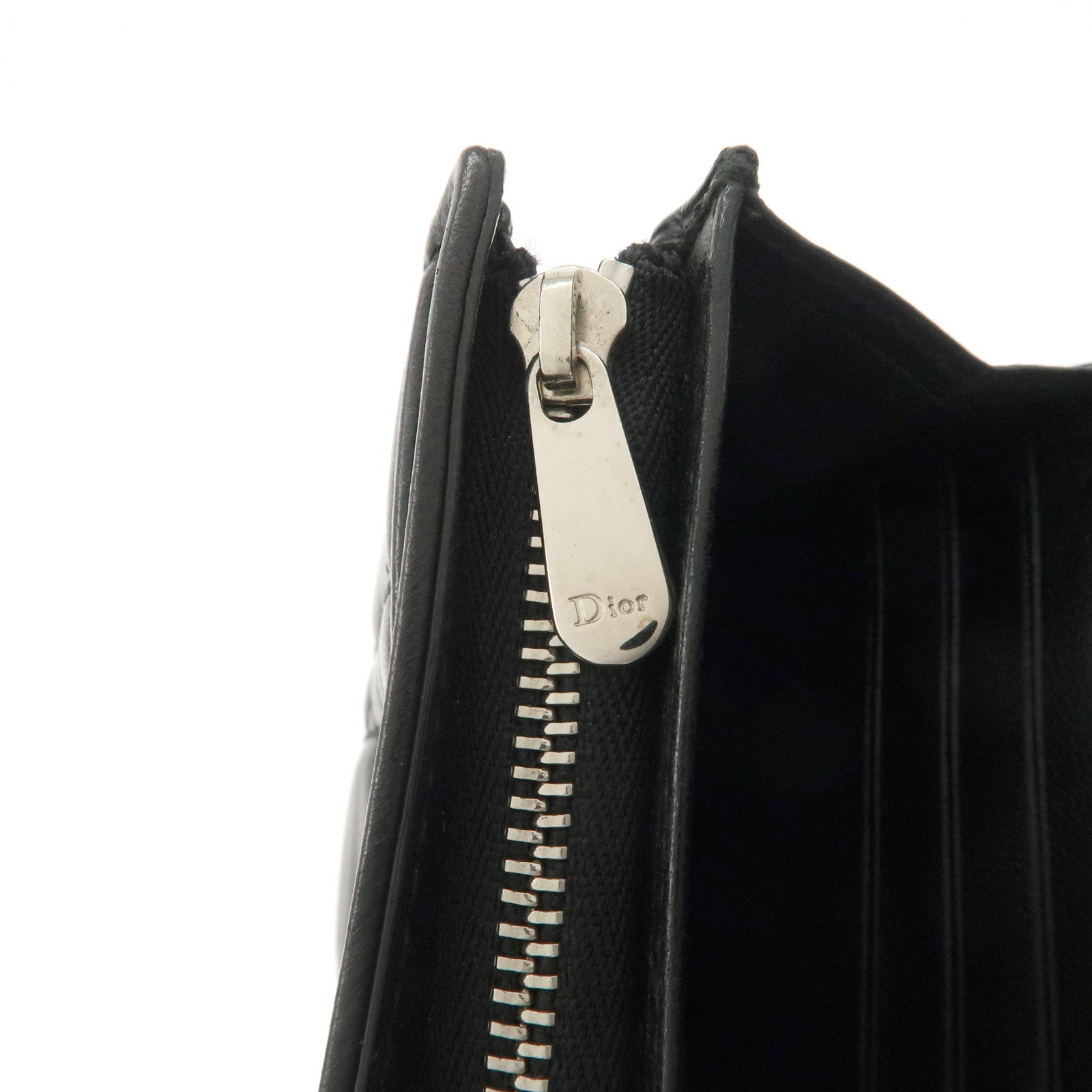 Christian Dior Cannage Leather Chain Long Wallet WOC Black