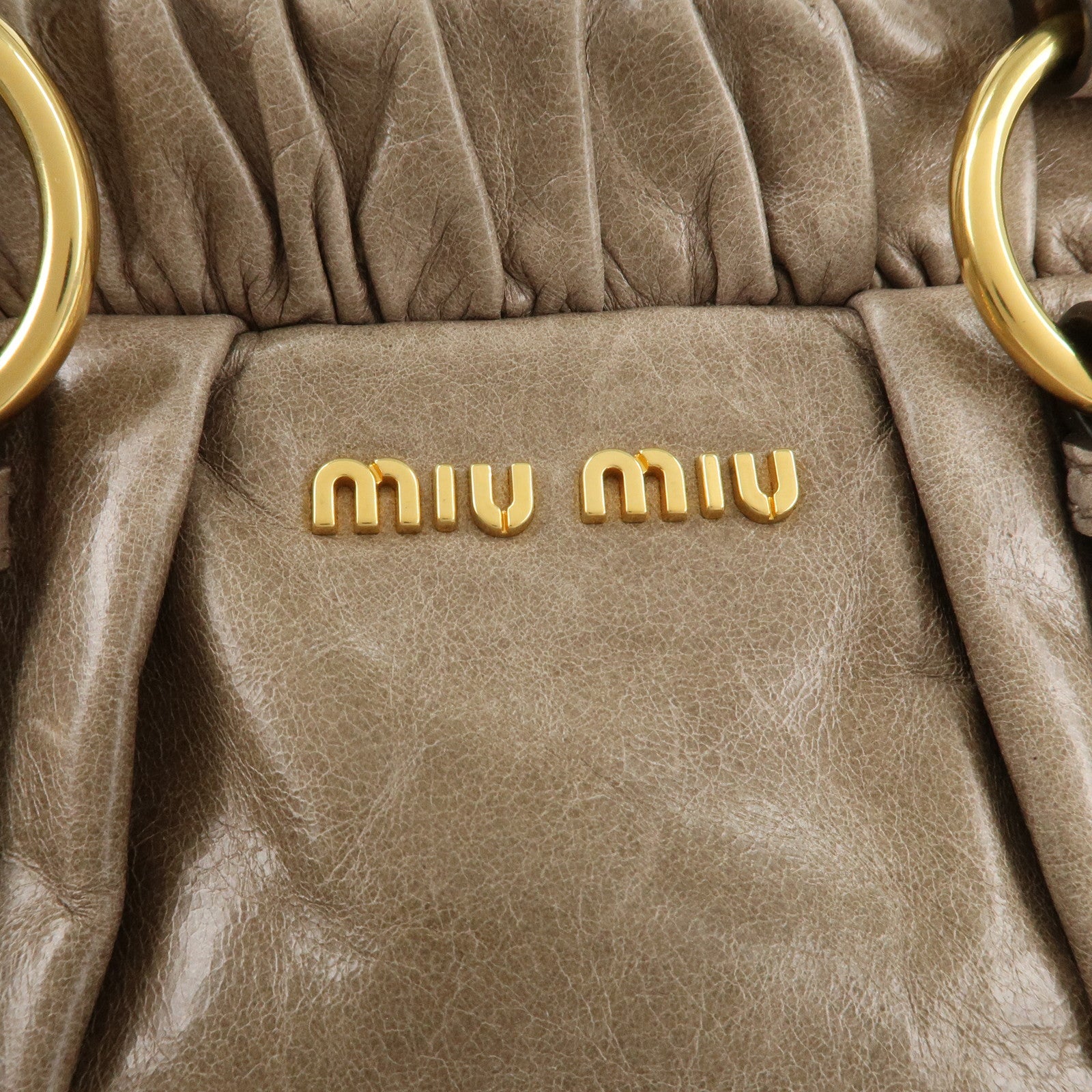 MIU MIU Leather 2 Way Bag Hand Bag Shoulder Bag Gray