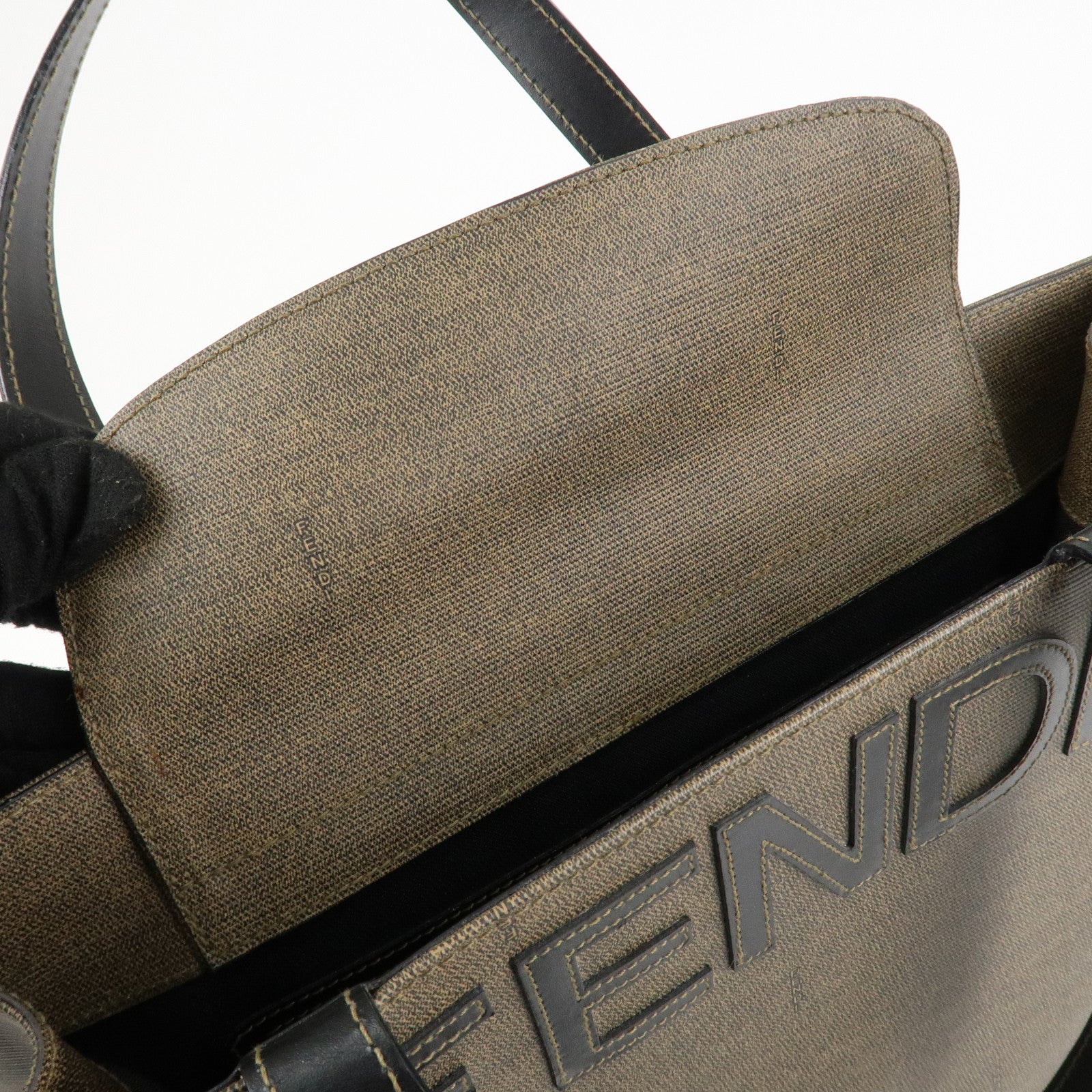 FENDI PVC Leather Tote Bag Hand Bag Shoulder Bag Brown Black Used