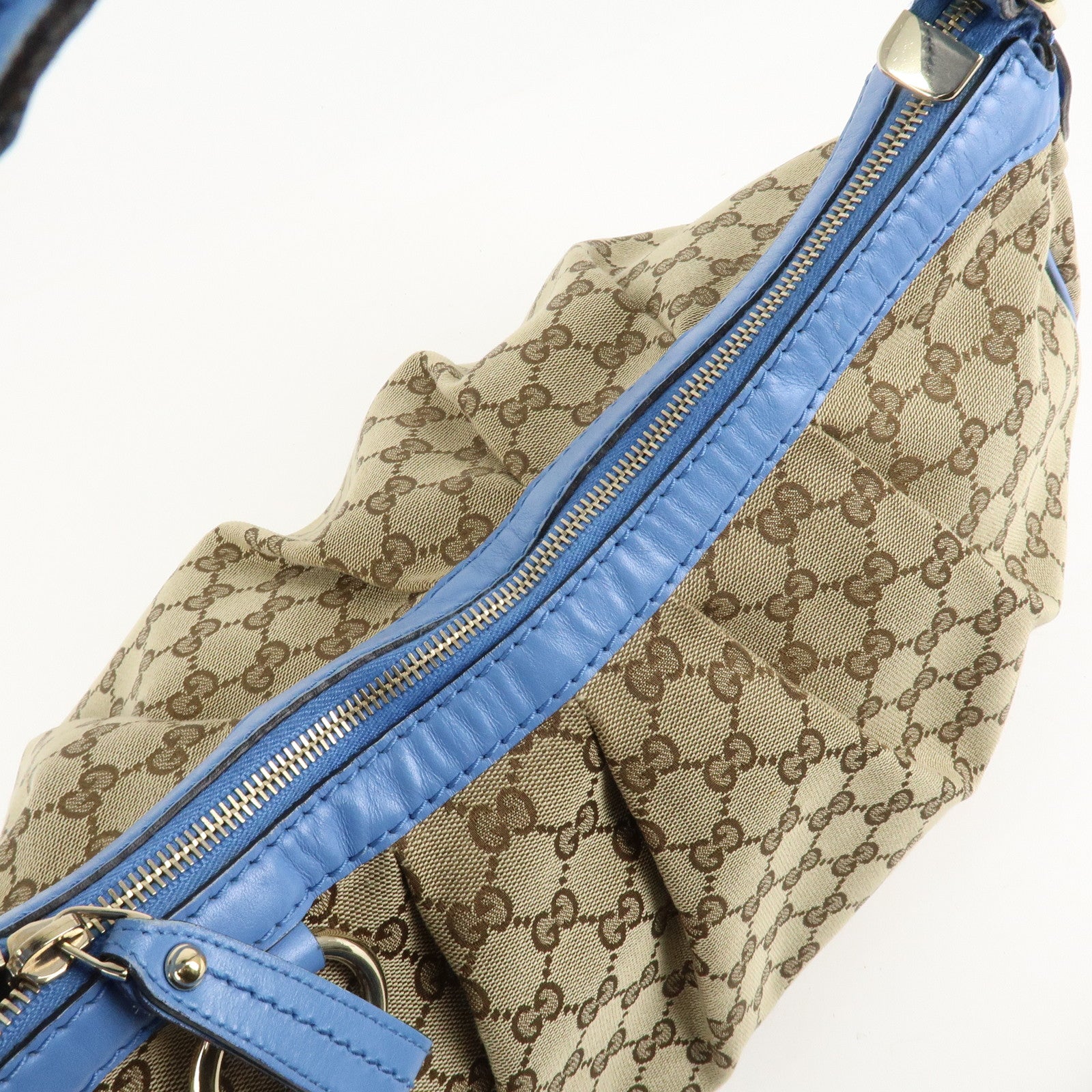 Gucci Sukey GG Canvas Leather Shoulder Bag Beige Light Blue 232955