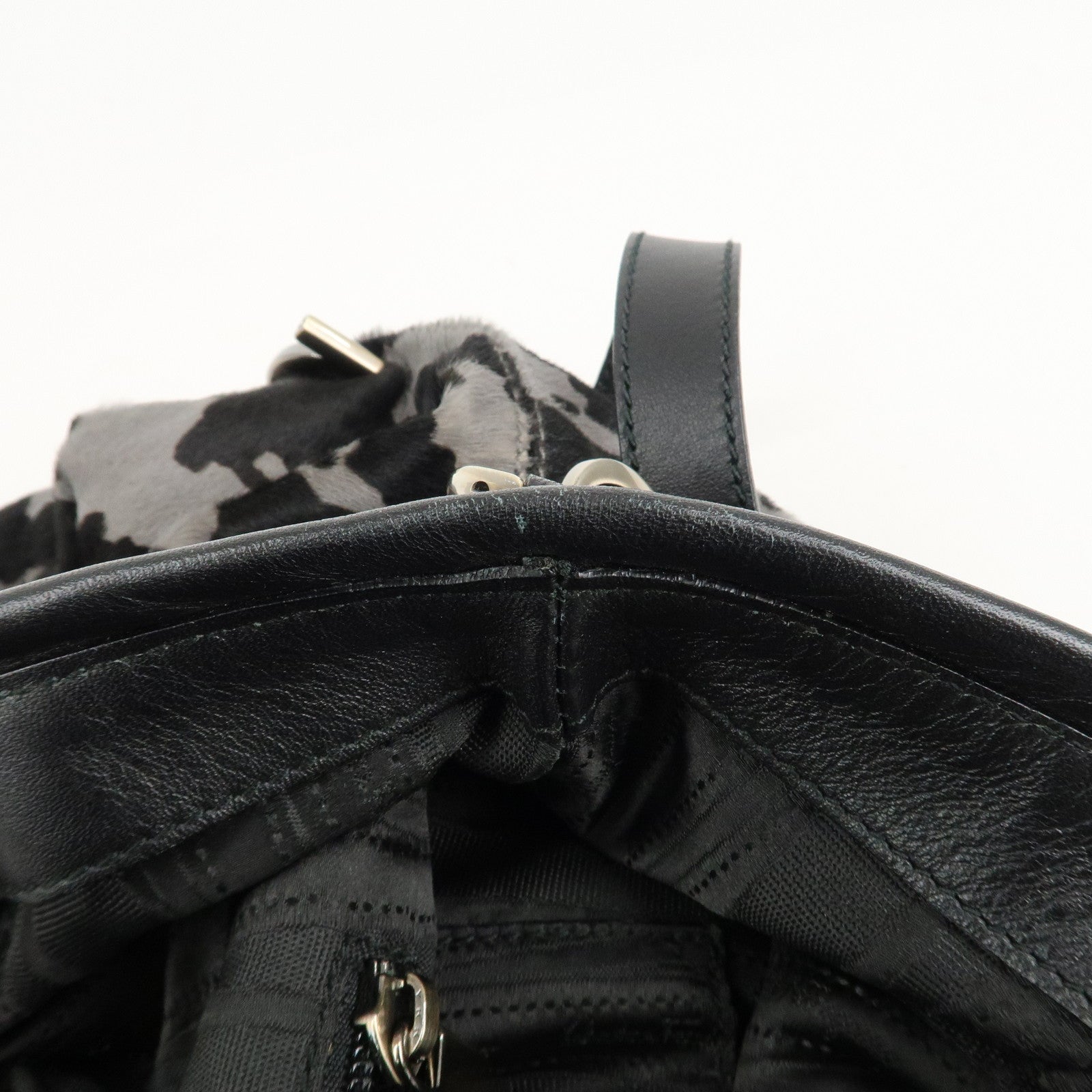 Ferragamo Gancini Unborn Calf Leather 2Way Bag Gray Black Used