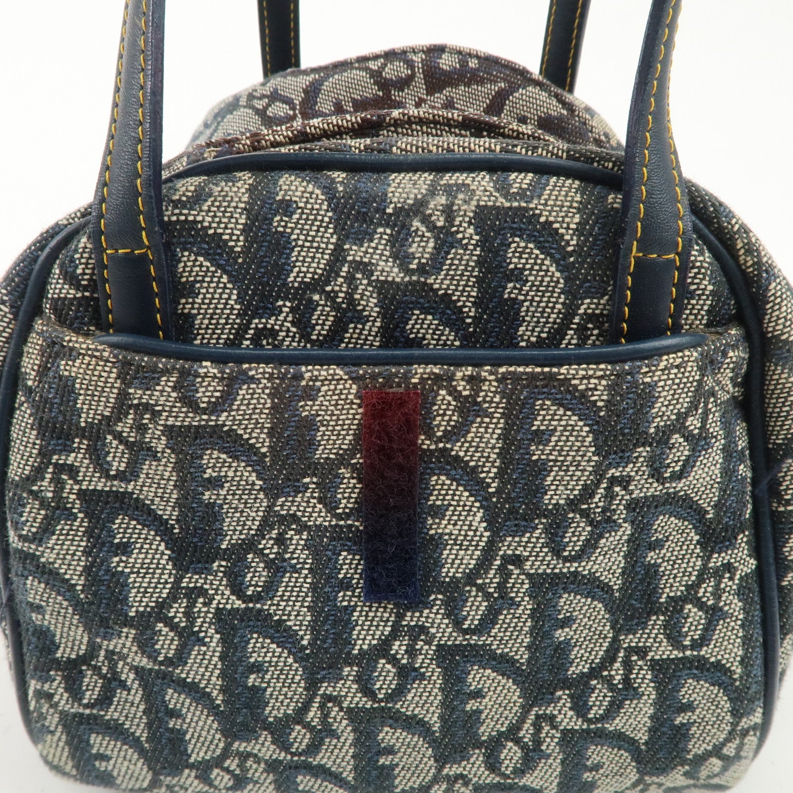 Christian Dior Trotter Canvas Leather Hand Bag Navy White Used