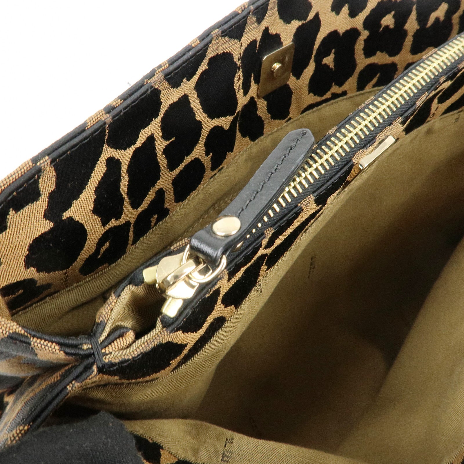 FENDI Canvas Leather Shoulder Bag Tote Bag Leopard 8BR652