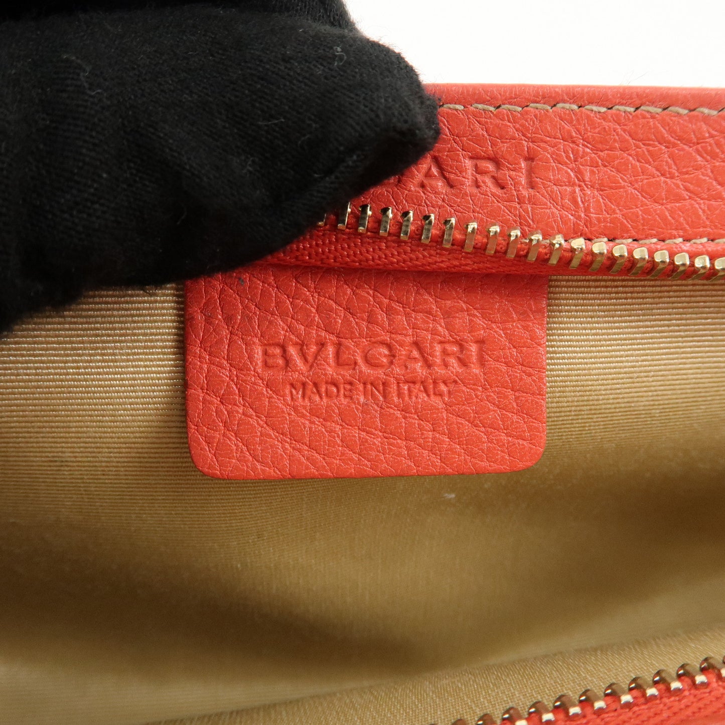 BVLGARI Canvas Leather Logomania Pouch Beige Red