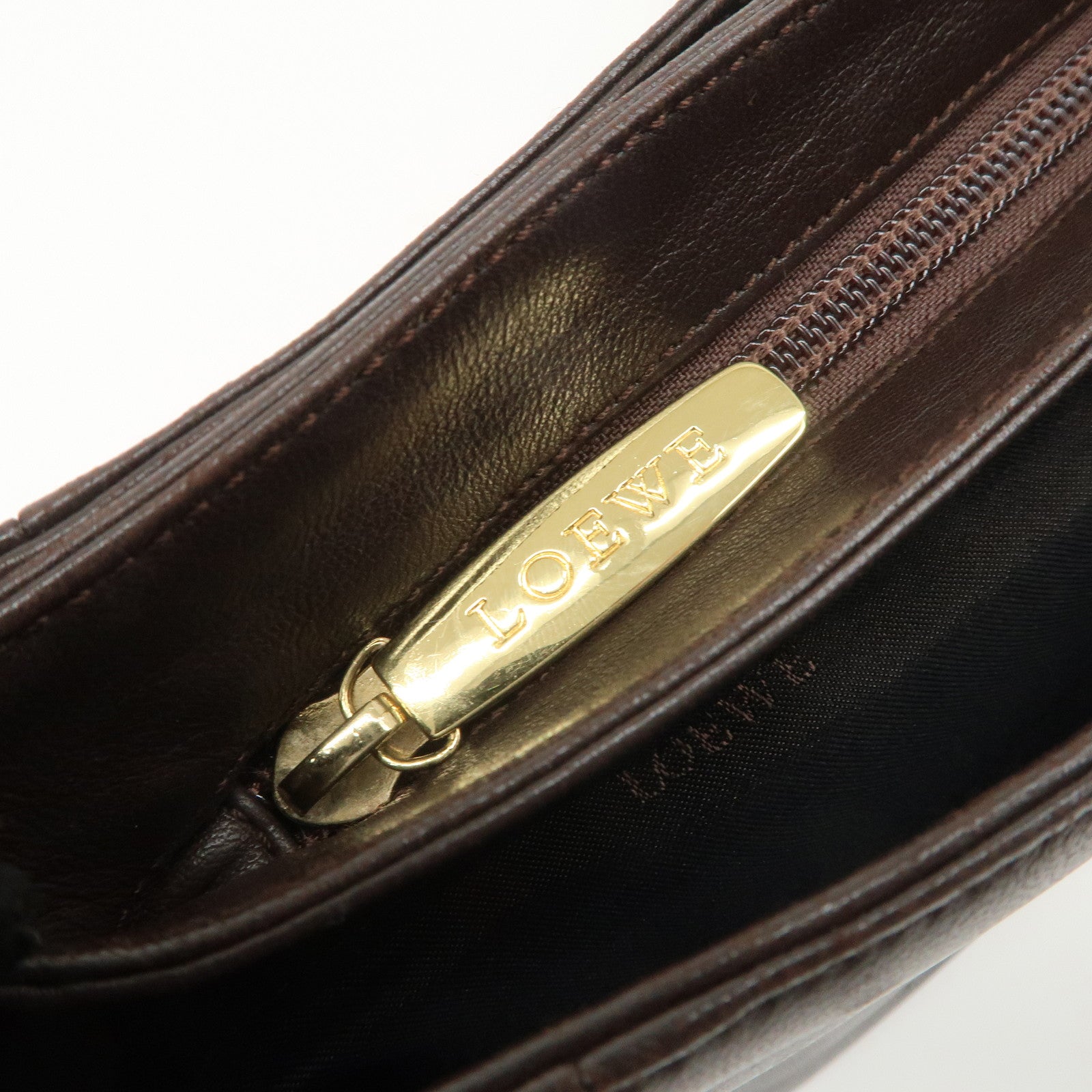 LOEWE Anagram Leather Shoulder Bag Hand Bag Gold HDW  Brown Used