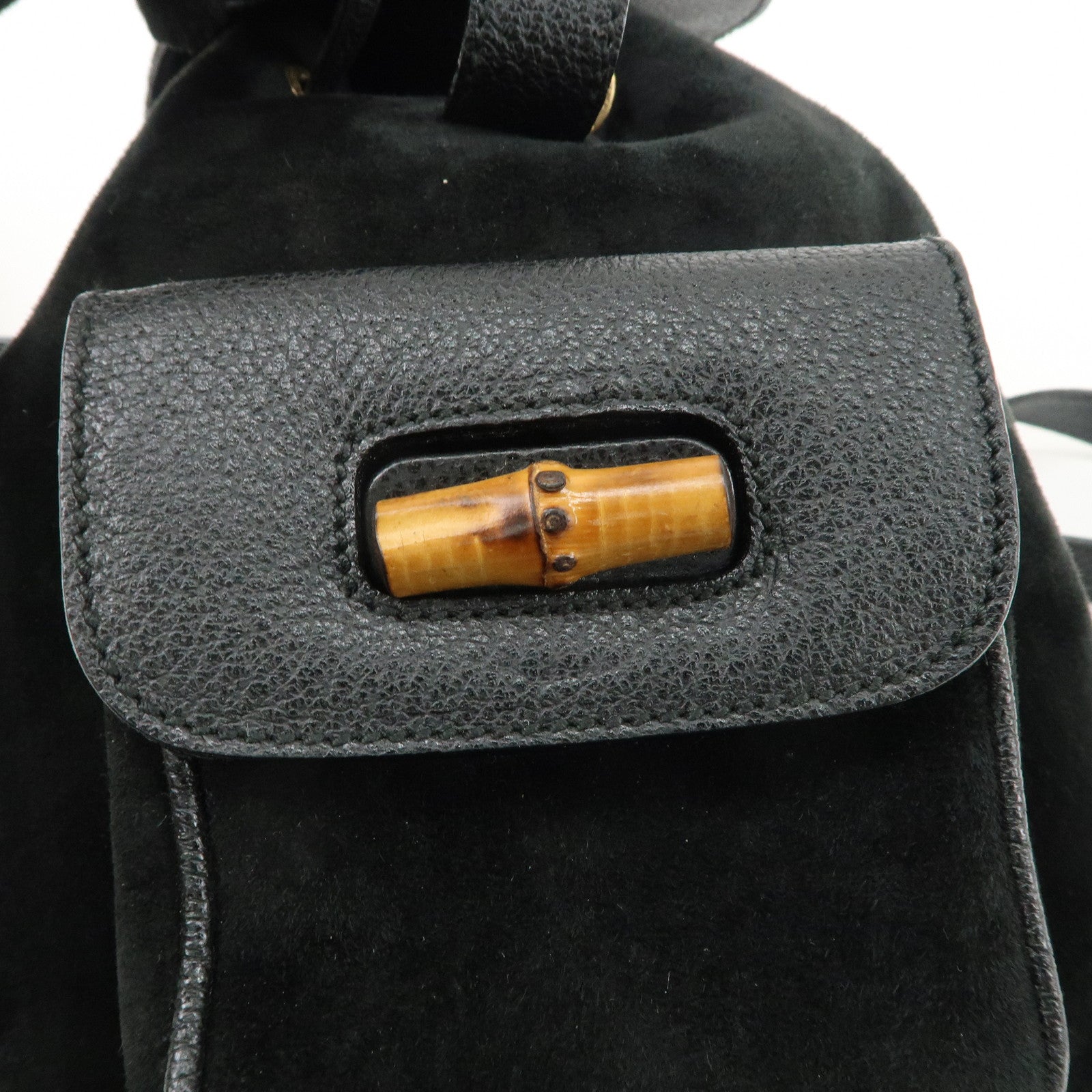 GUCCI Bamboo Suede Leather Back Pack Black 003.1956.0030