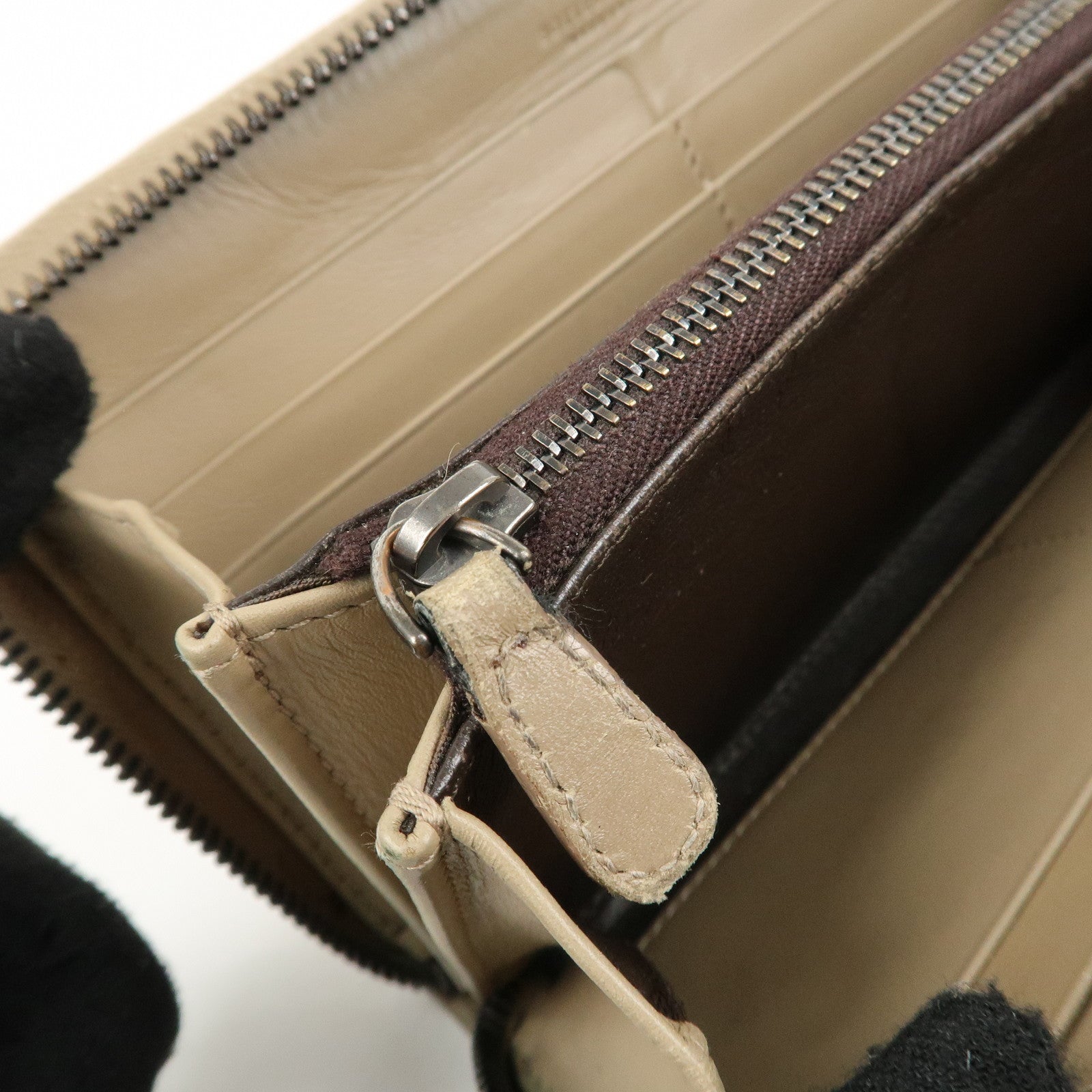 BOTTEGA VENETA Intrecciato Leather Zip Around Long Wallet Beige Used