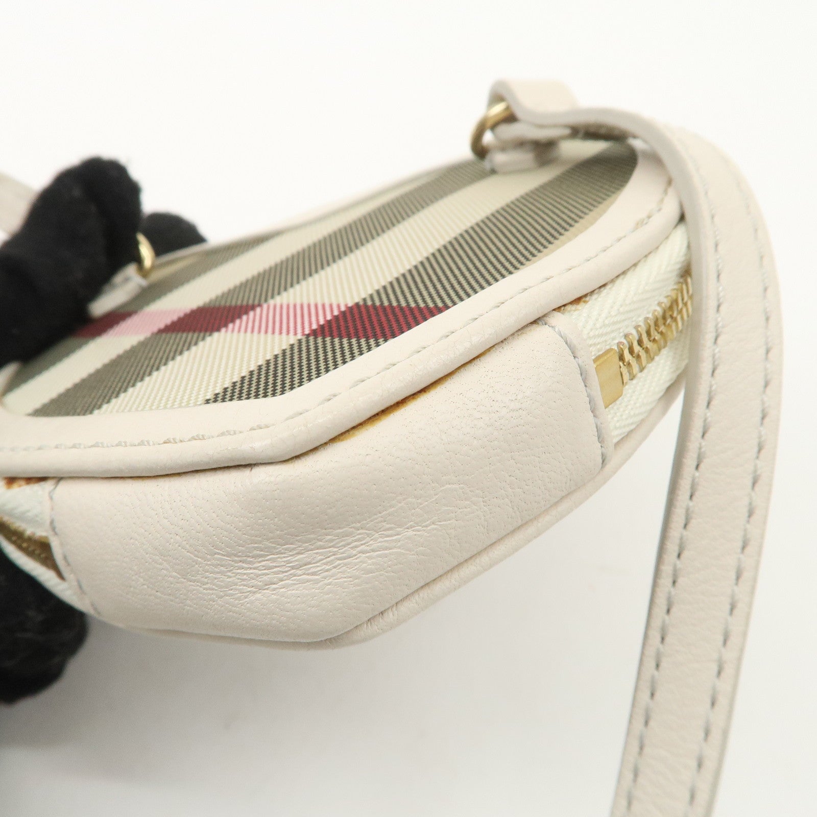 BURBERRY Canvas Leather Shoulder Pouch Nova Plaid Ivory Used