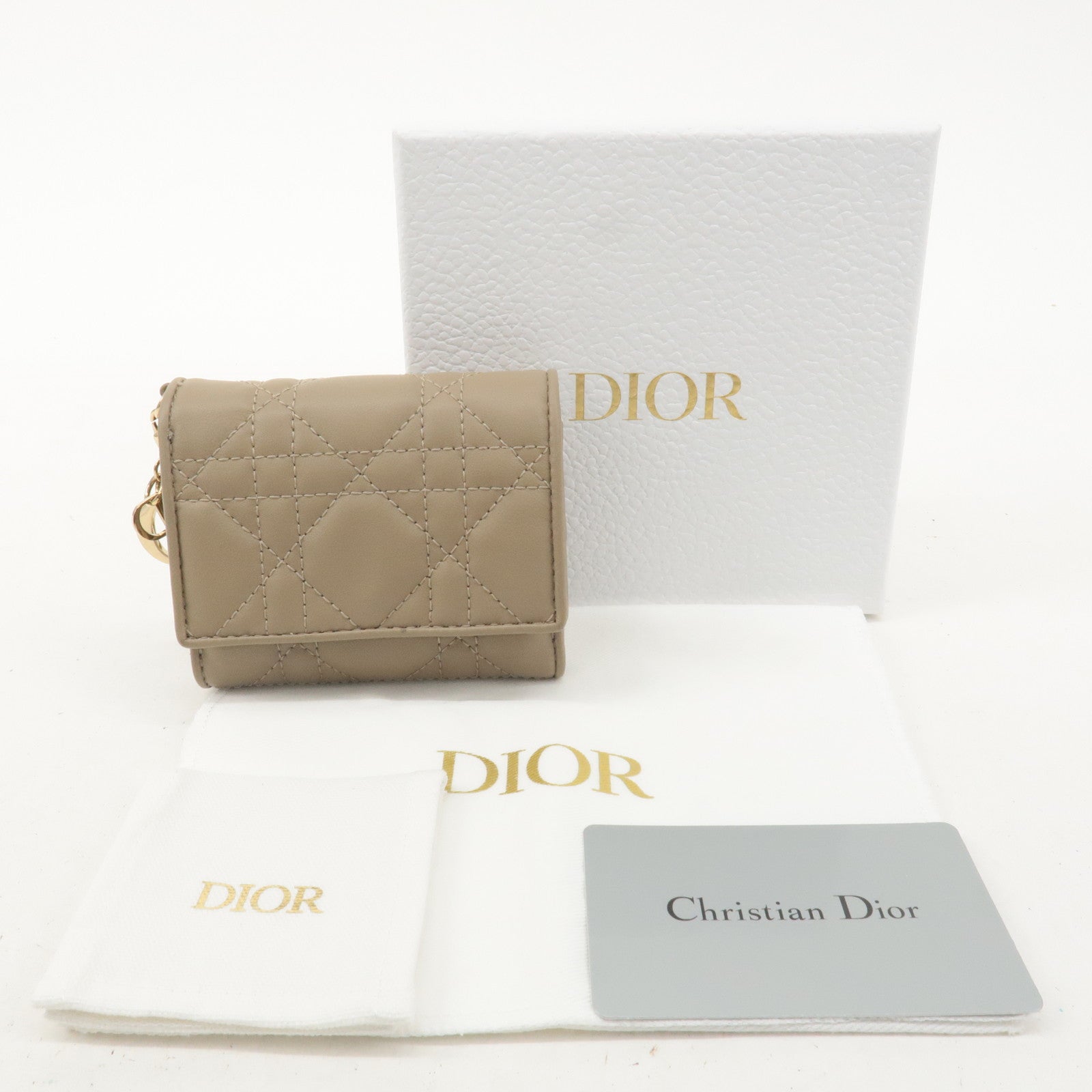 Christian Dior Lady Dior Leather Tri-fold Wallet Beige