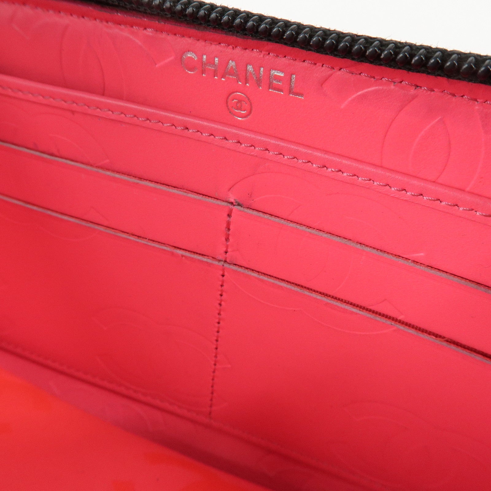 CHANEL Cambon Line Patent Leather Zip Around Long Wallet A50078 Used