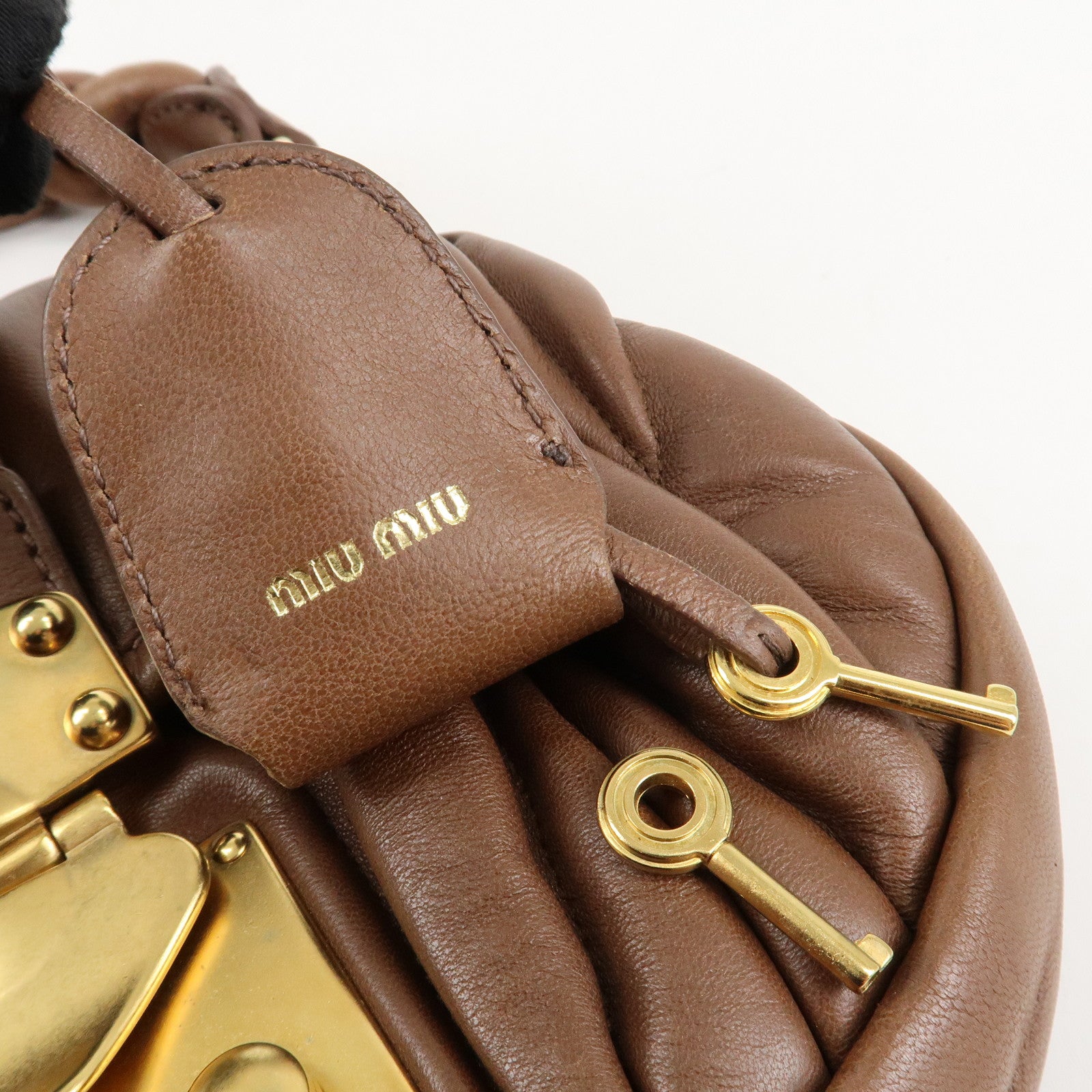 MIU MIU Matelasse Leather 2WAY Bag Shoulder Bag Hand Bag Brown