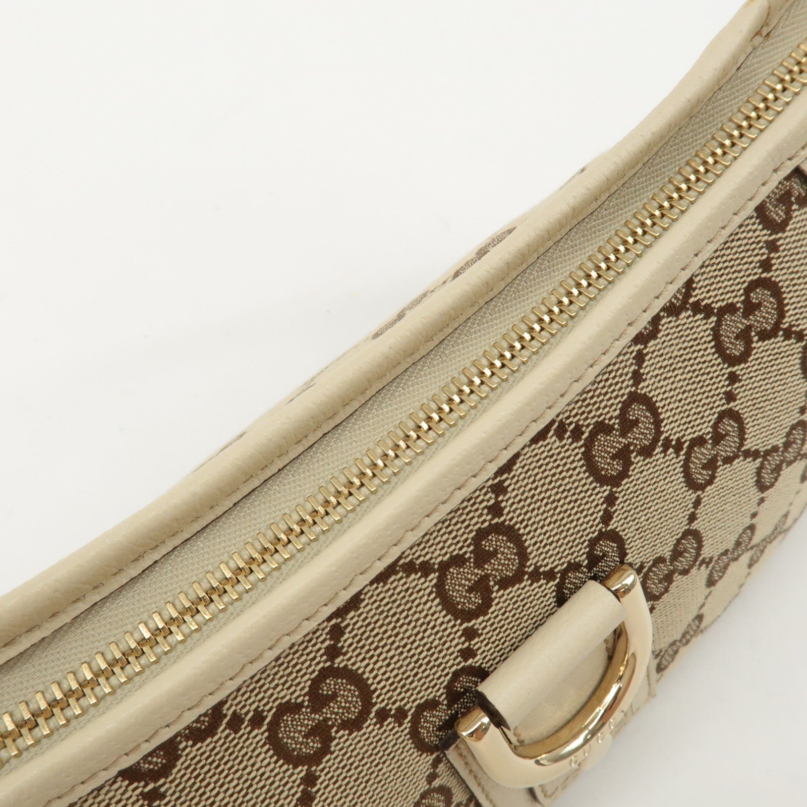 GUCCI Abbey GG Canvas Leather Shoulder Bag Beige Ivory 130939