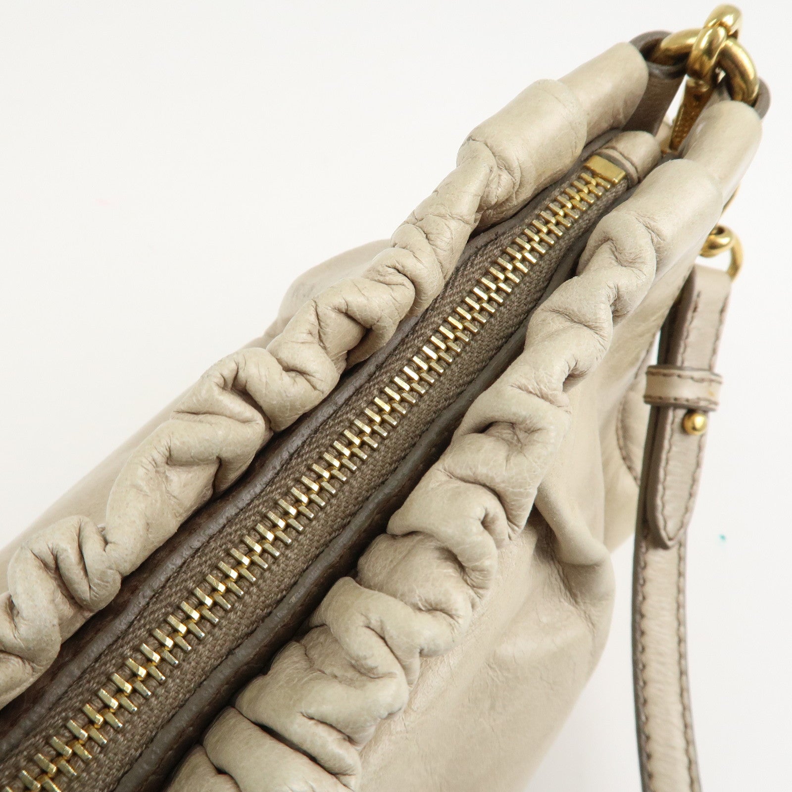 MIU MIU Leather Shoulder Bag Crossbody Bag Ivory