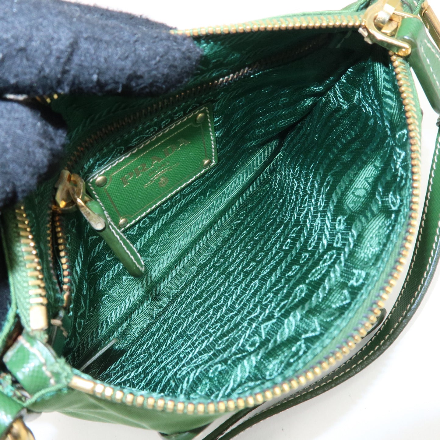 PRADA Nylon Saffiano Leather Shoulder Bag Pouch Green BT0604