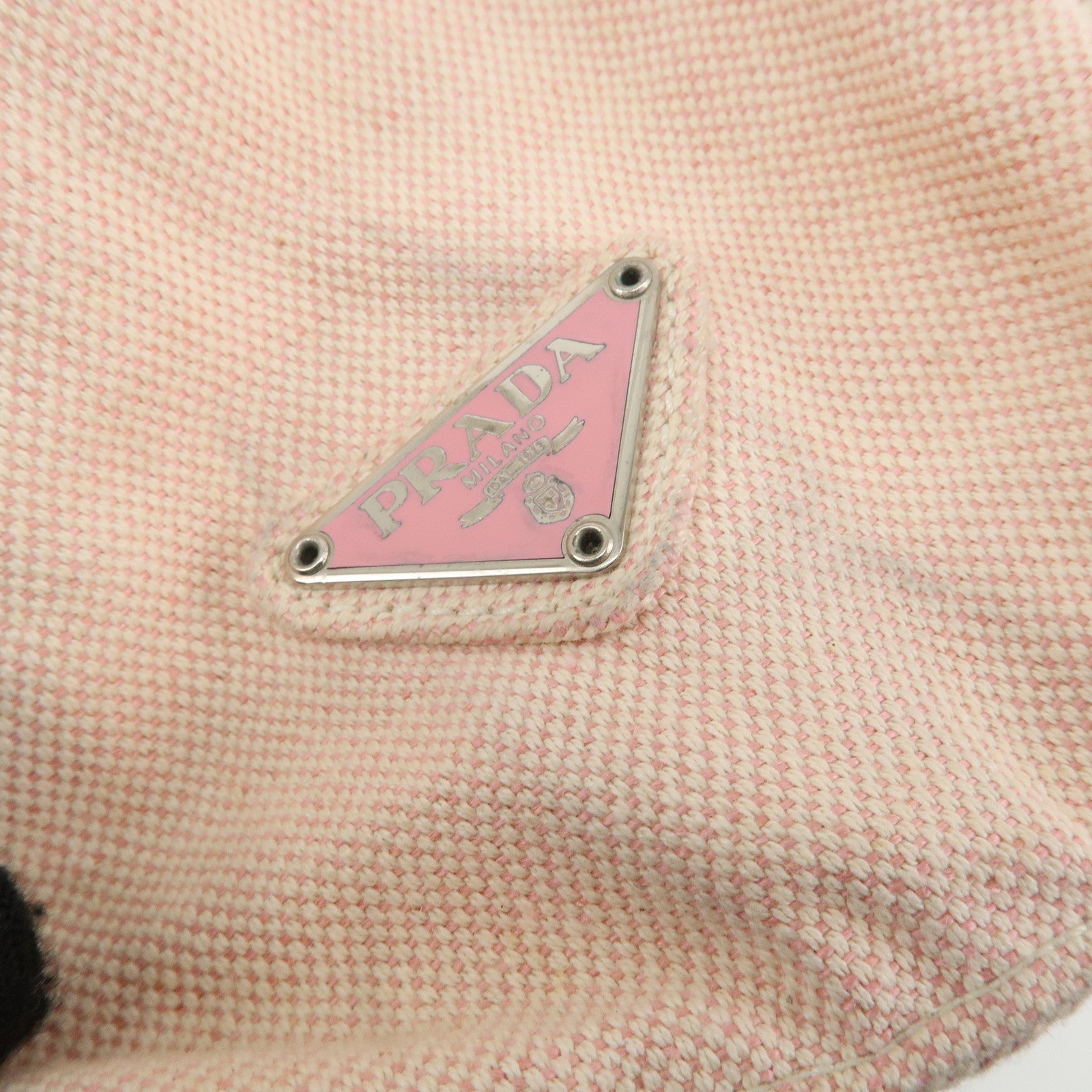 PRADA Canvas Leather Nylon Tote Bag Hand Bag Pink Silver HDW