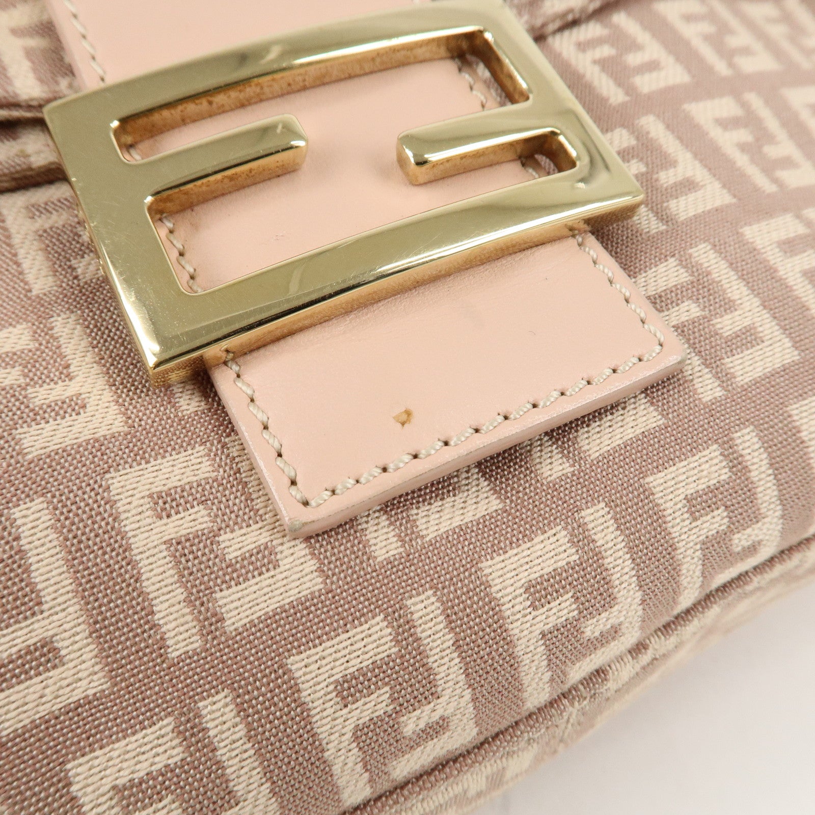 FENDI Zucchino Canvas Leather Shoulder Bag Light Pink Beige 8BR003