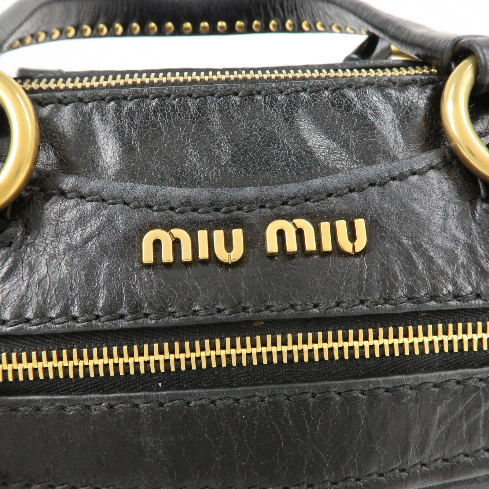 MIU MIU Leather 2 Way Bag Hand Bag Black