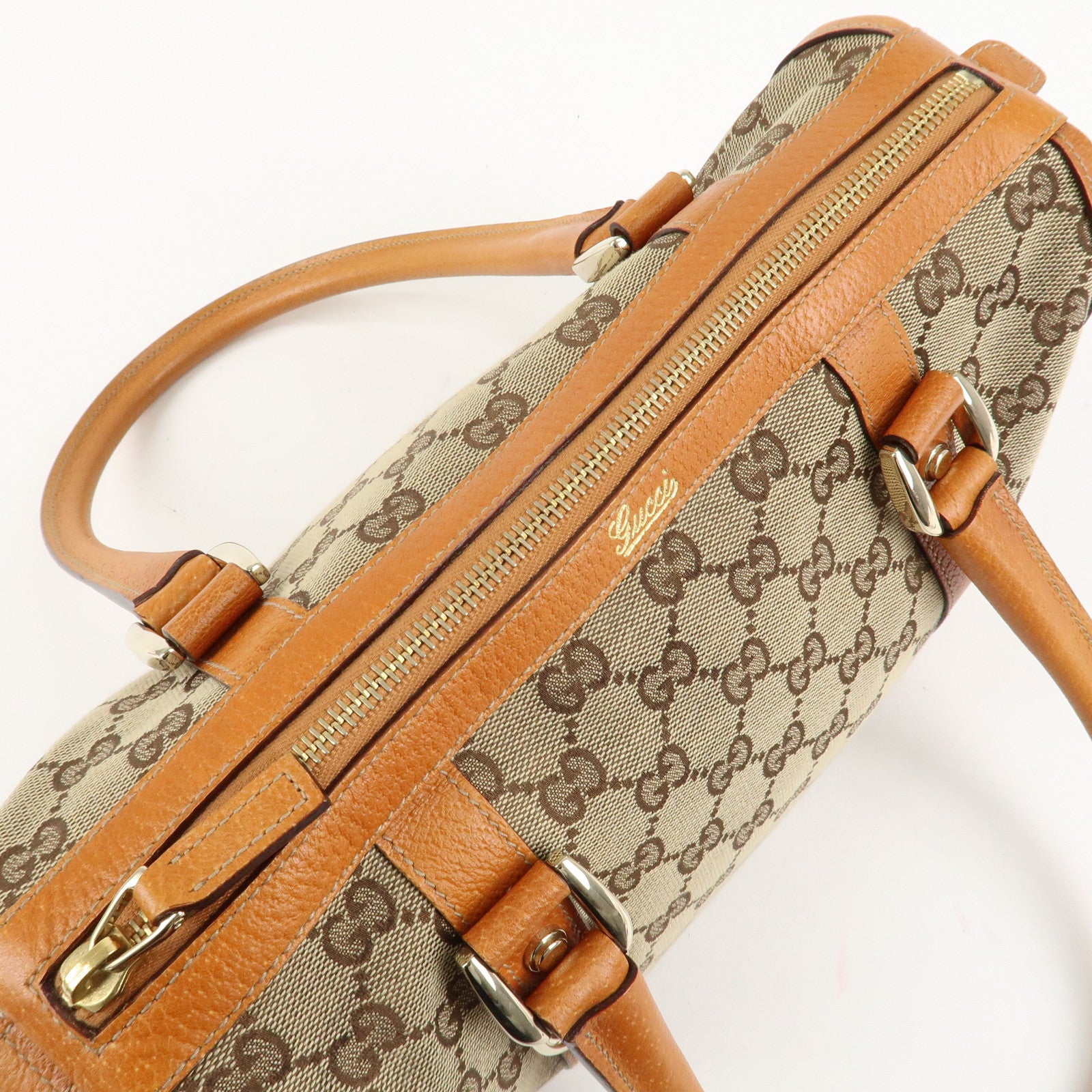 GUCCI Abbey GG Canvas Leather Mini Boston Bag Beige Orange 130942