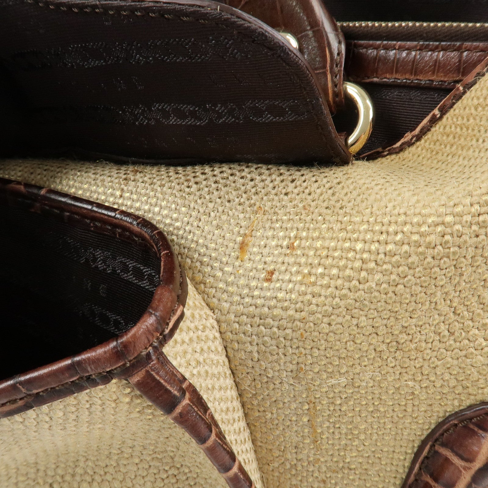 CELINE Straw Leather Boogie Bag Hand Bag Beige Brown Gold HDW Used