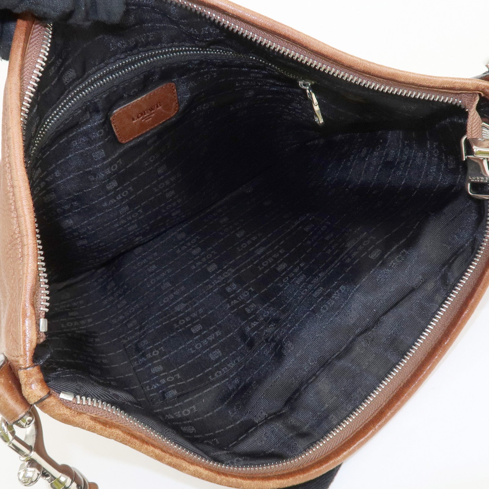 LOEWE Leather Shoulder Bag Cross Body Bag Brown Black Silver HDW Used