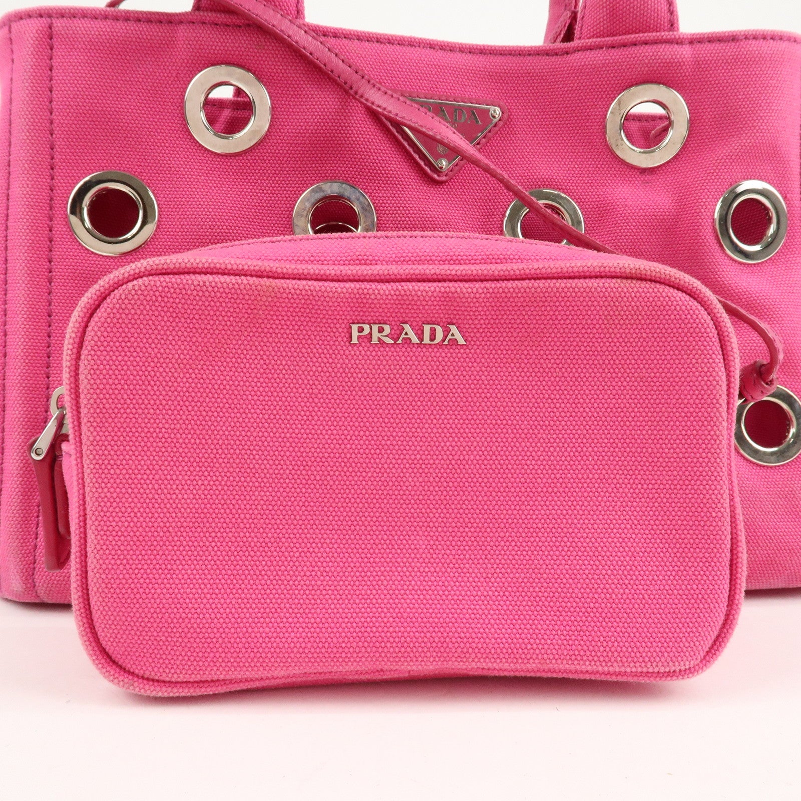 PRADA Canapa Mini Canvas 2Way Bag Hand Bag Pink 1BG439