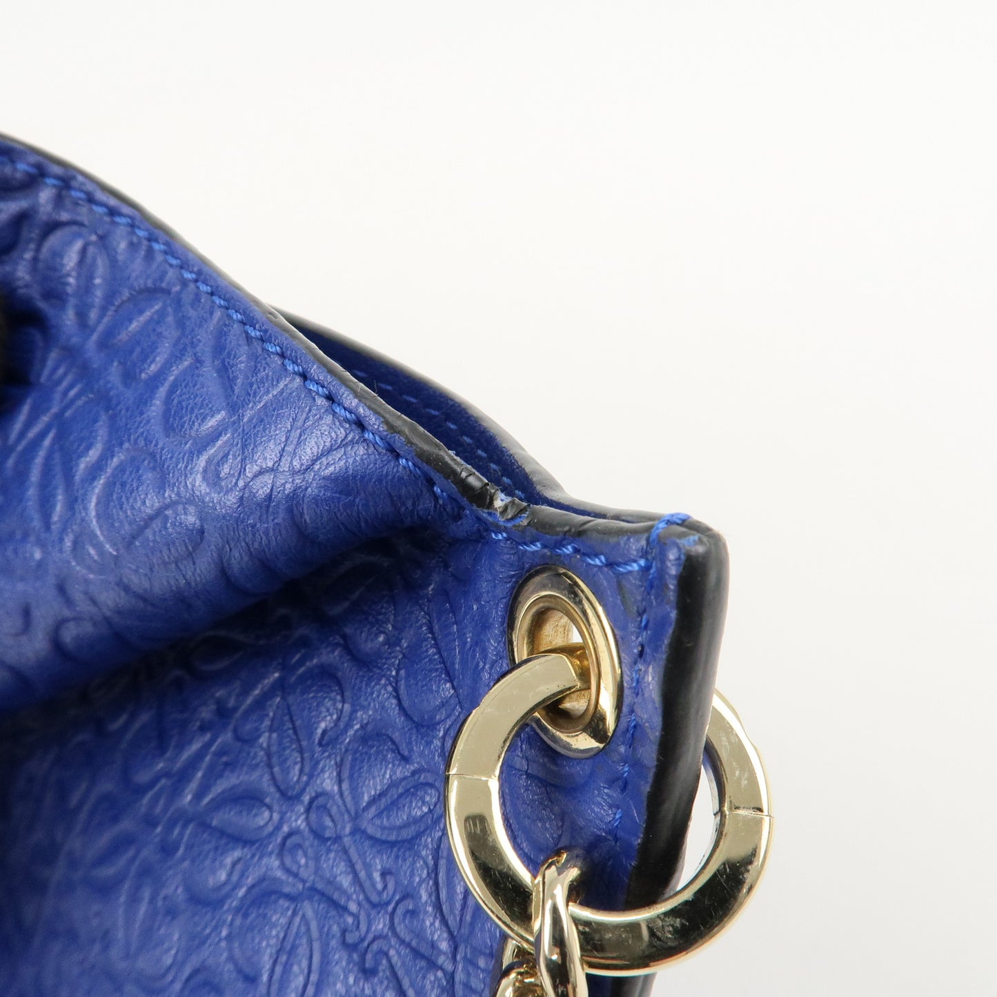 LOEWE Repeat Anagram Chain Shoulder Bag Blue Gold Hardware