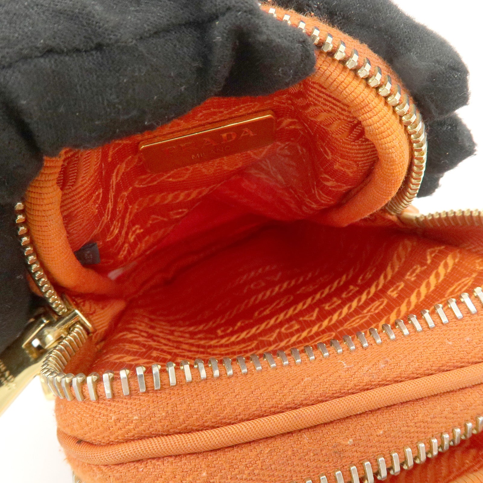 PRADA Nylon Leather Shoulder Bag Crossbody Bag Orange Used