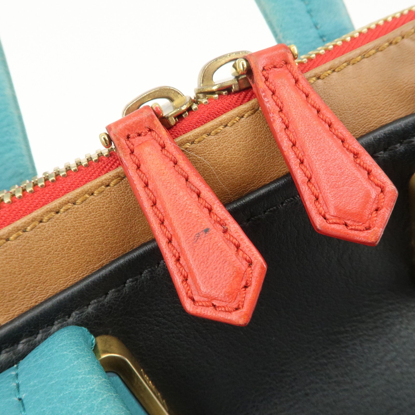 FENDI Cameleon Leather 2WAY Bag Black Brown Blue Red 8BL110 Used