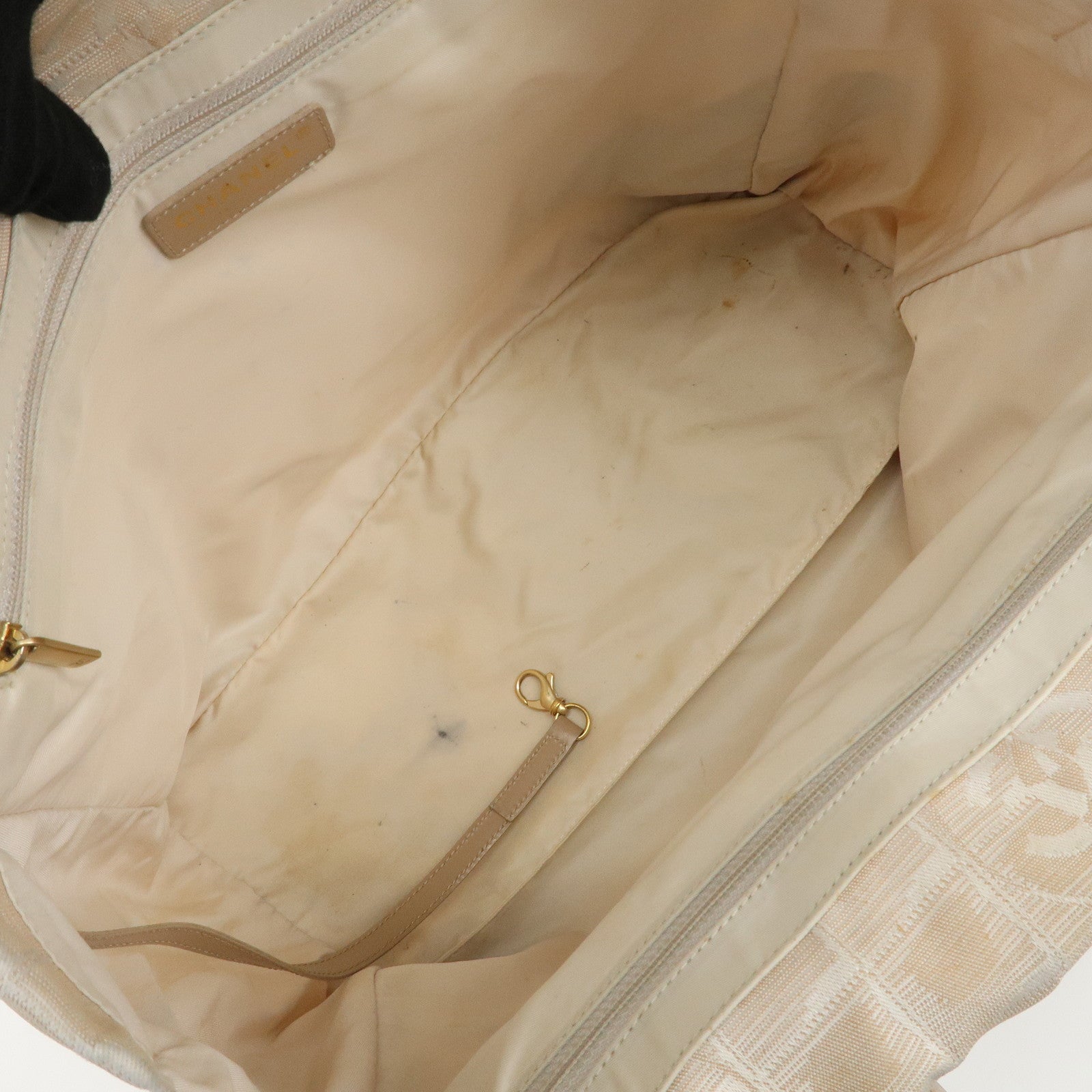 CHANEL New Travel Line Nylon Jacquard Leather Tote Bag Beige A15991 Used