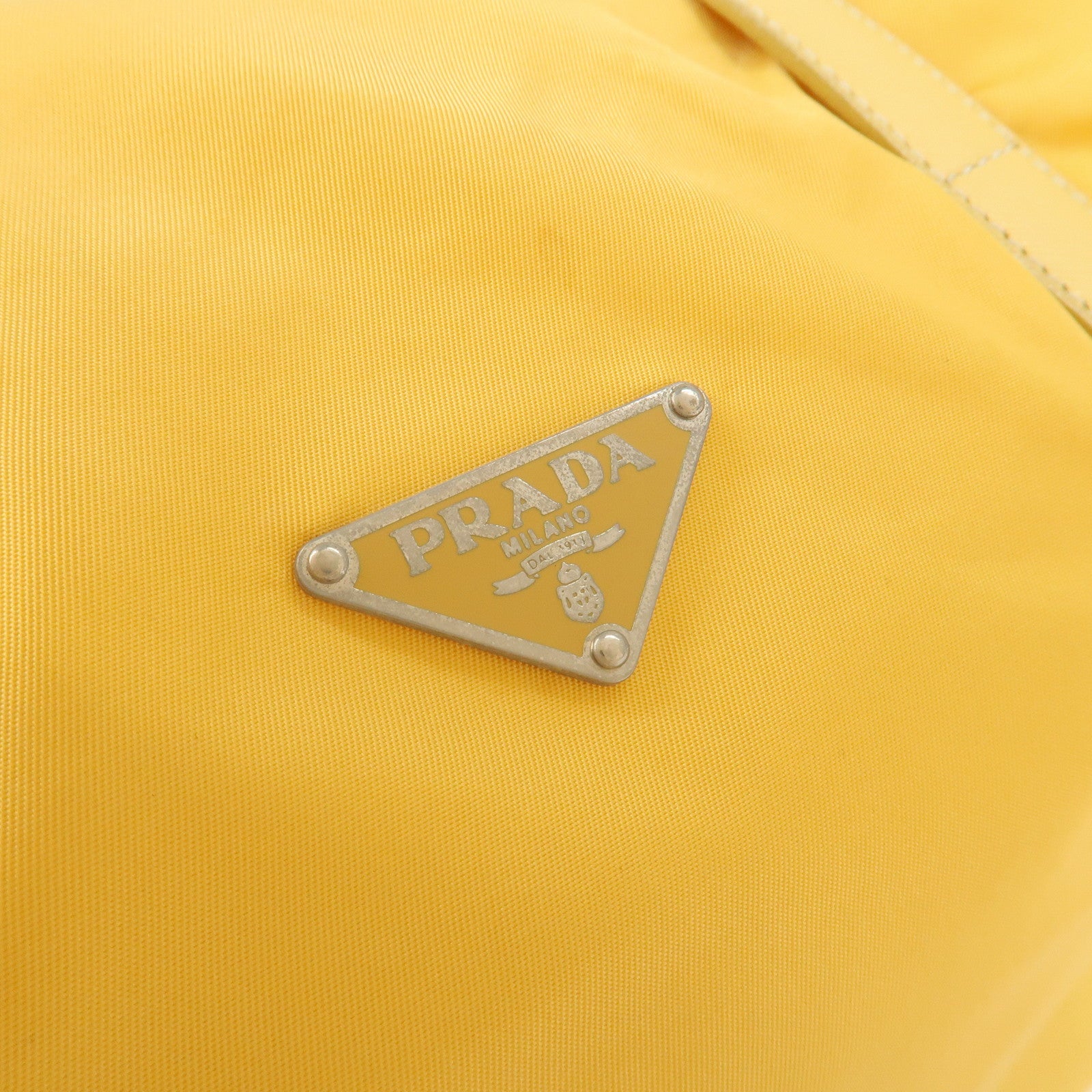 PRADA Logo Nylon Leather Boston Bag Shoulder Bag Yellow Silver Used