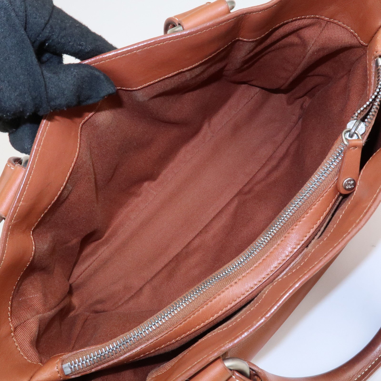 CELINE Leather Triomphe Button Boogie Bag Macadam Engraved Brown Used